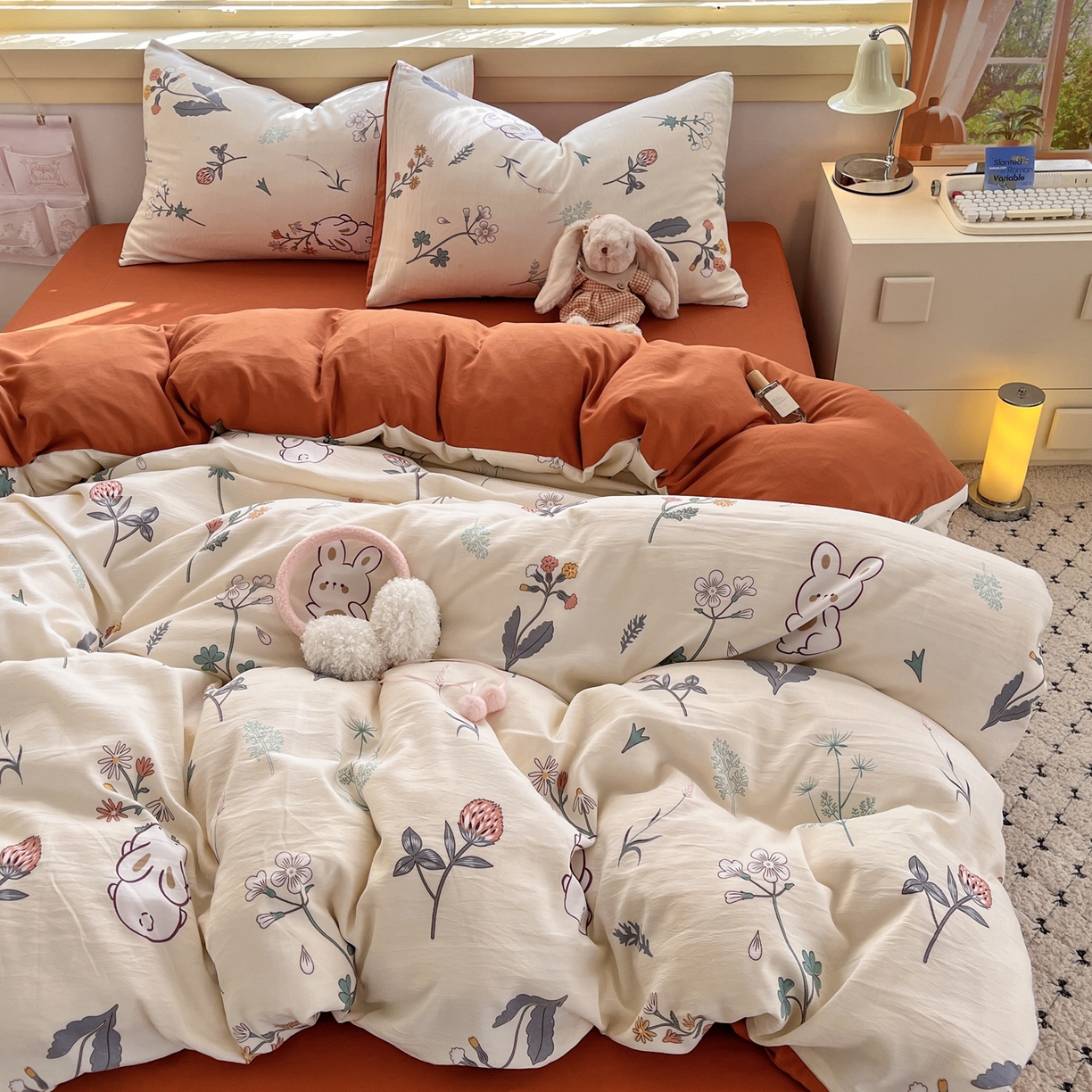 曼璐家纺 2025新款碎花双拼水洗棉四件套学生宿舍三件套单双人被套和床笠款-床单床笠套件 千姿百态