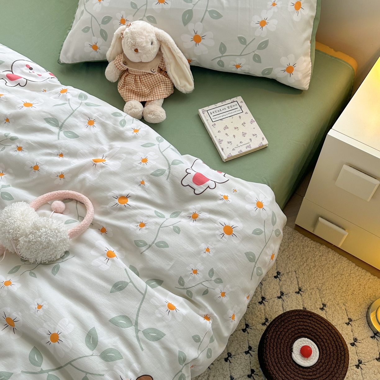 91家纺网 家纺一手货源 找家纺 曼璐家纺 2025新款碎花双拼水洗棉四件套学生宿舍三件套单双人被套和床笠款-床单床笠套件 趣味花园