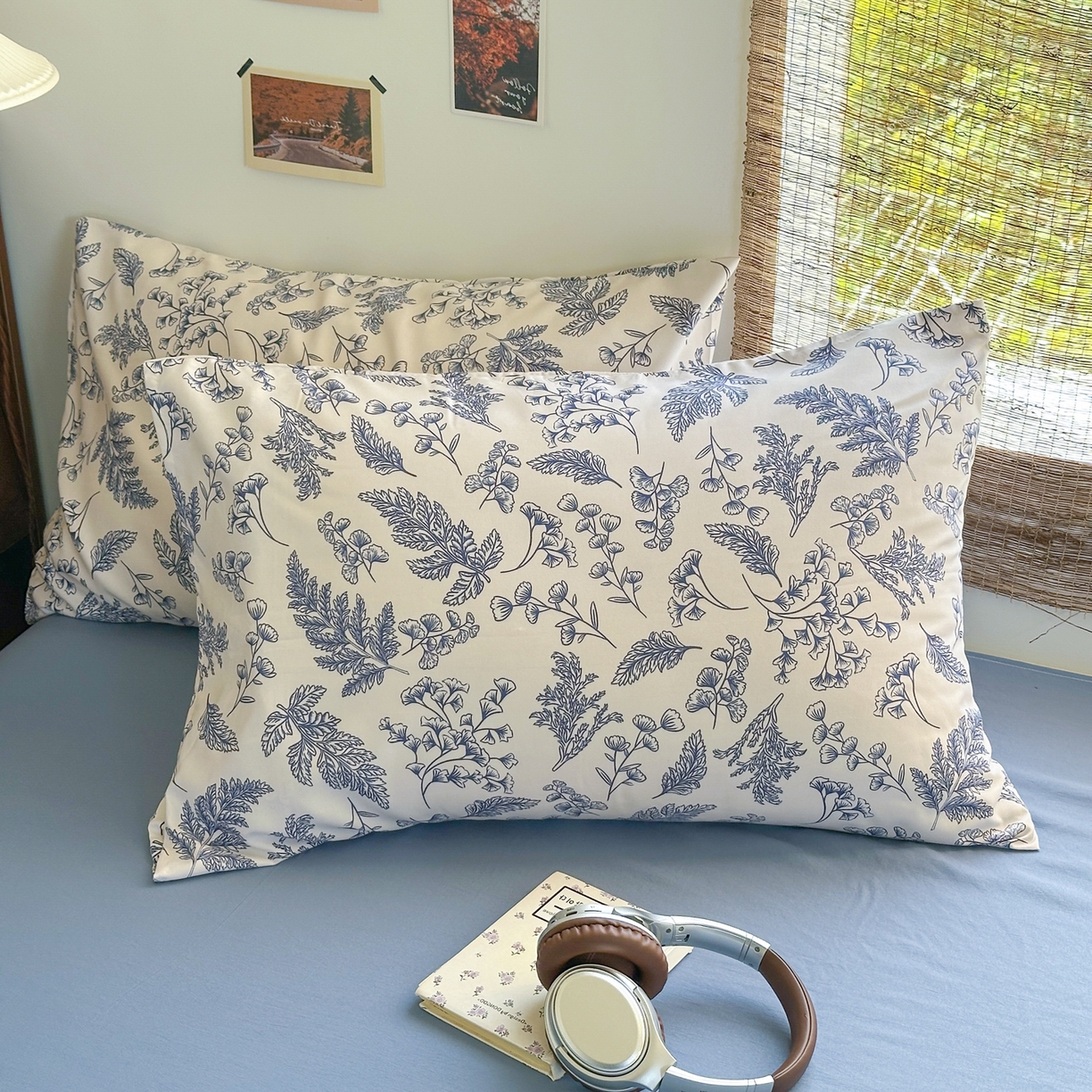 91家纺网 家纺一手货源 找家纺 曼璐家纺 2025新款碎花双拼水洗棉四件套学生宿舍三件套单双人被套和床笠款-床单床笠套件 深情-蓝