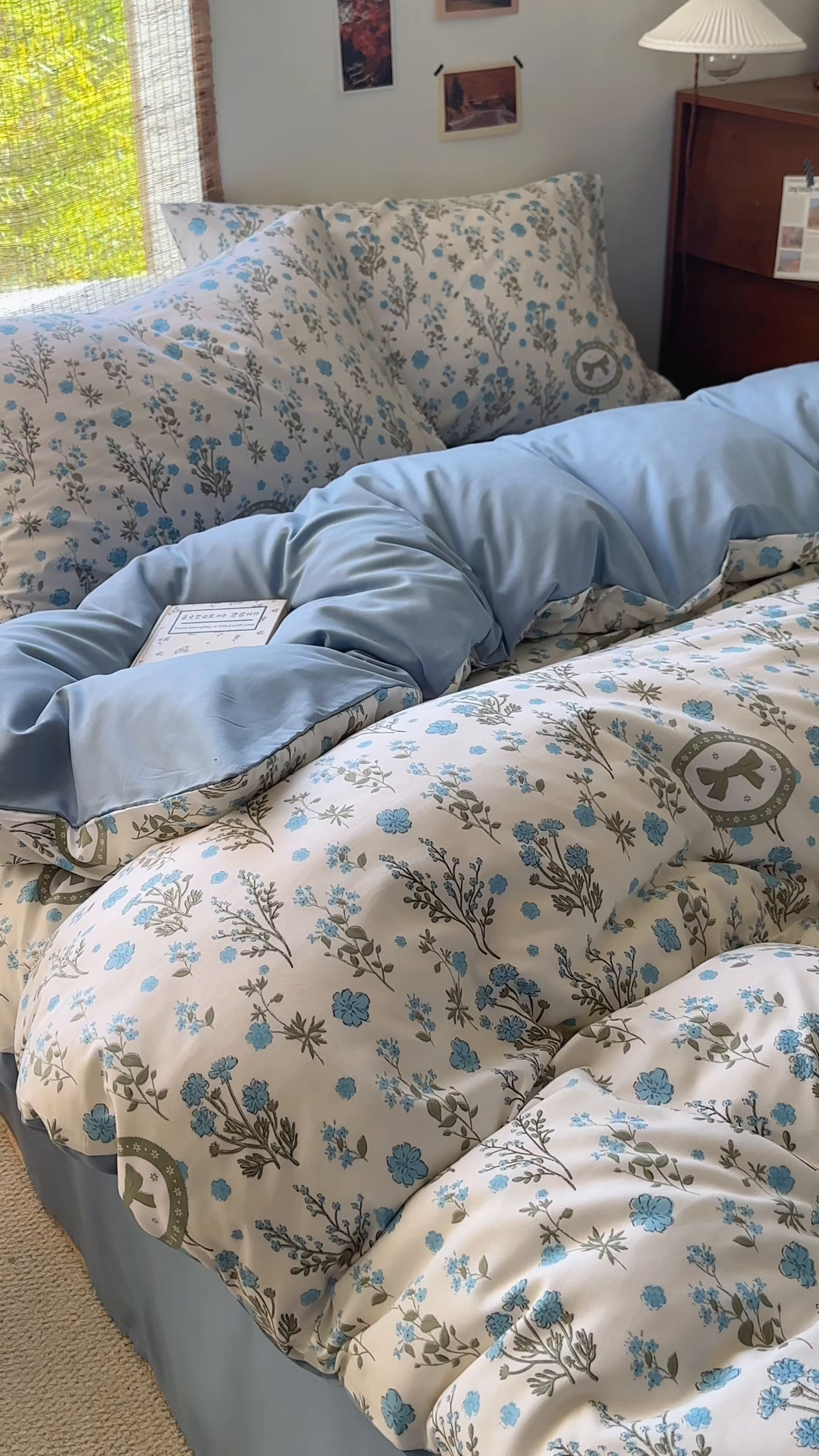 91家纺网 家纺一手货源 找家纺 曼璐家纺 2025新款碎花双拼水洗棉四件套学生宿舍三件套单双人被套和床笠款-床单床笠套件 假日-蓝