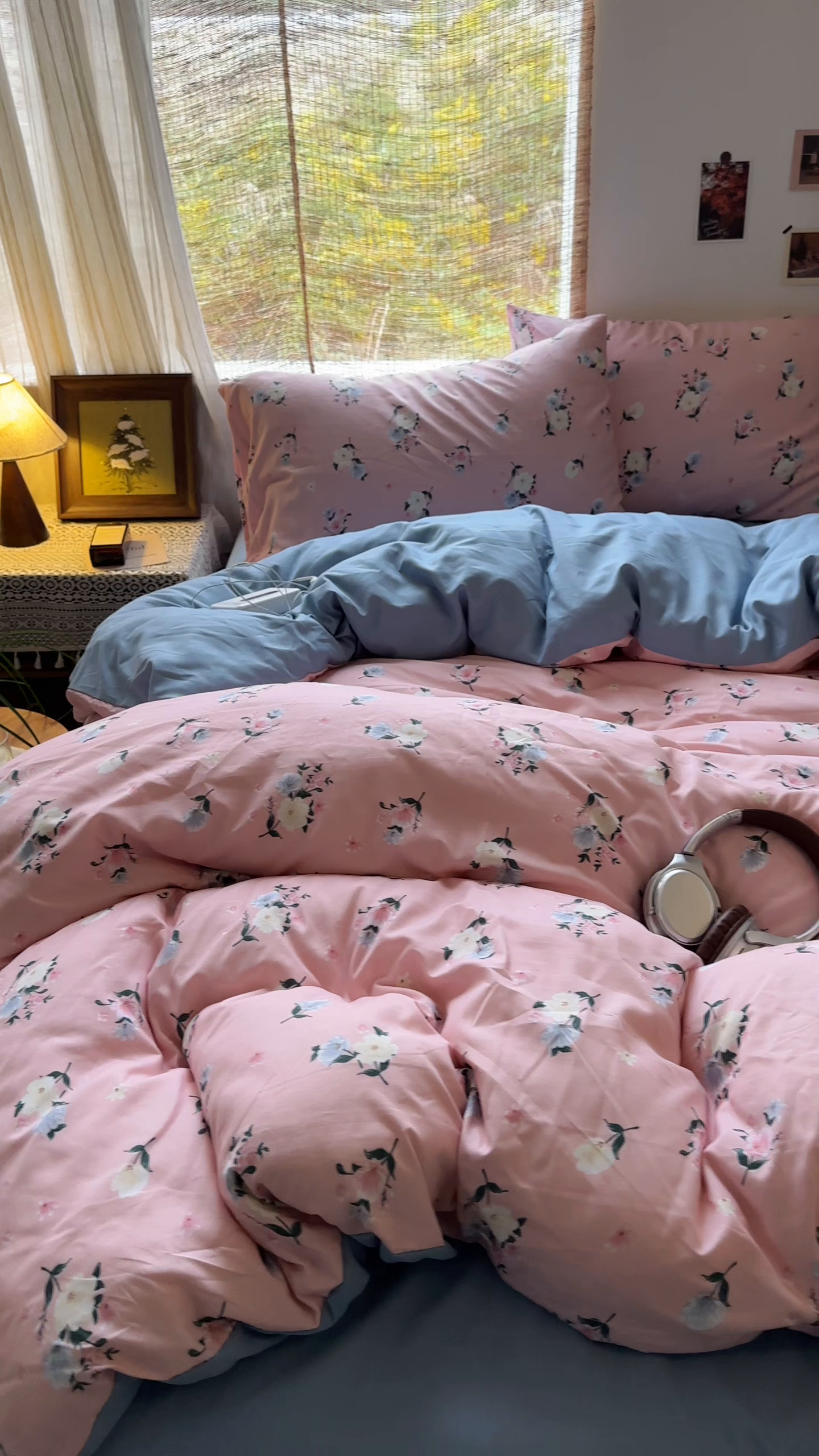 91家纺网 家纺一手货源 找家纺 曼璐家纺 2025新款碎花双拼水洗棉四件套学生宿舍三件套单双人被套和床笠款-床单床笠套件 静香-粉