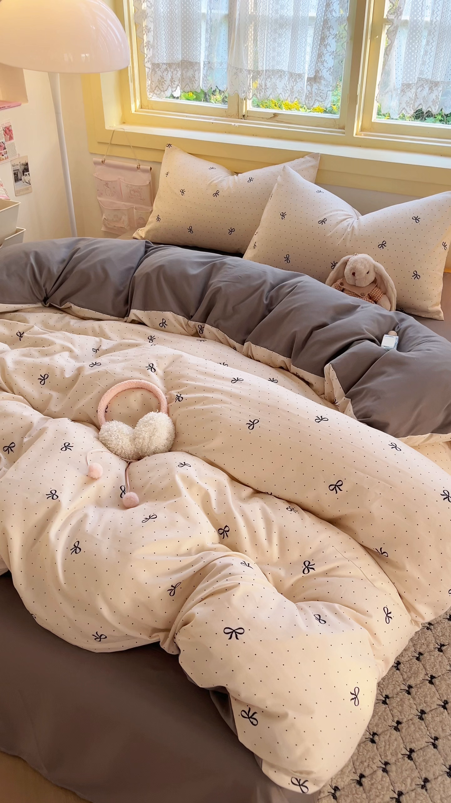 91家纺网 家纺一手货源 找家纺 曼璐家纺 2025新款碎花双拼水洗棉四件套学生宿舍三件套单双人被套和床笠款-床单床笠套件 可颂-米