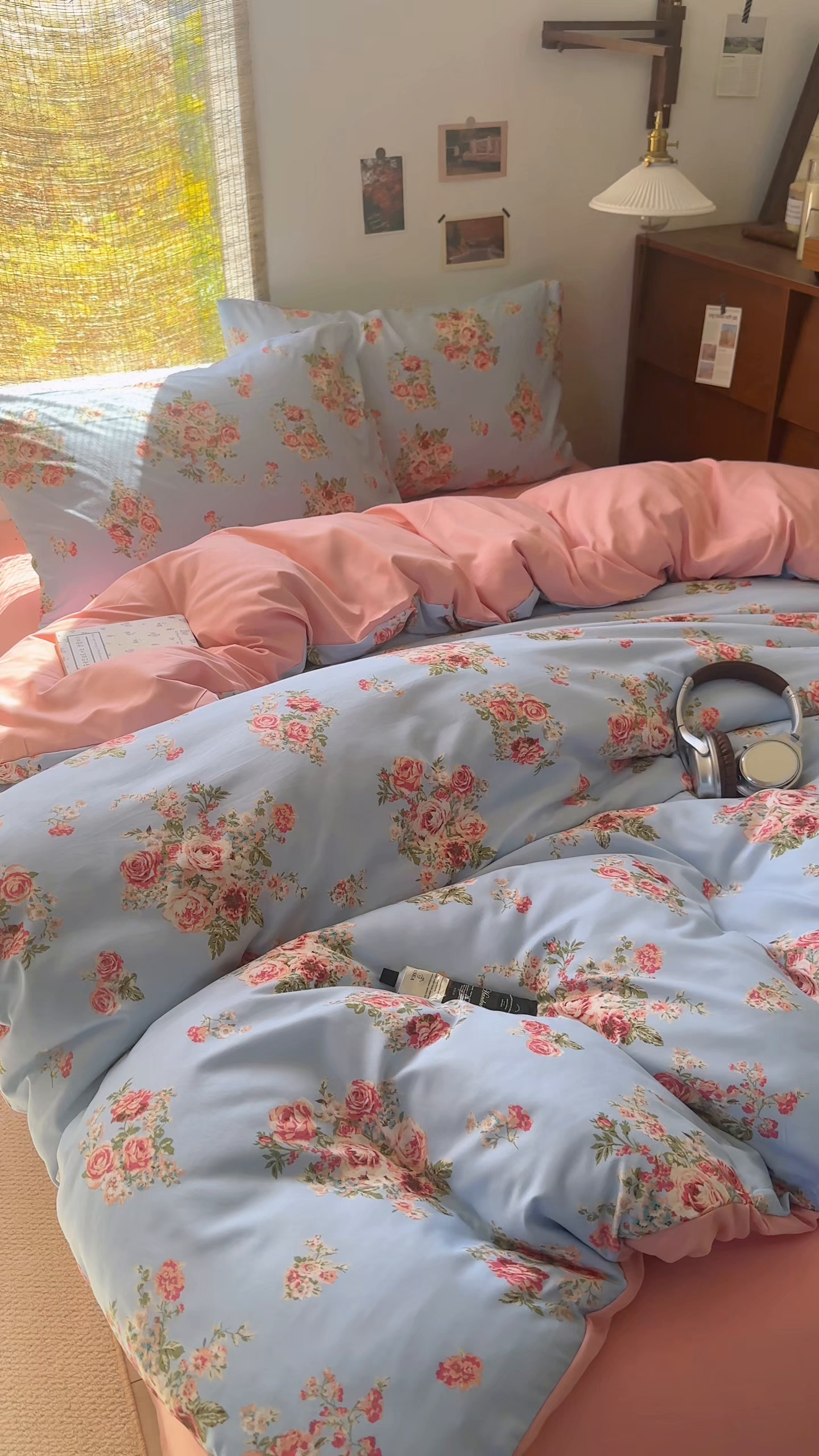 91家纺网 家纺一手货源 找家纺 曼璐家纺 2025新款碎花双拼水洗棉四件套学生宿舍三件套单双人被套和床笠款-床单床笠套件 莱茵湖-蓝