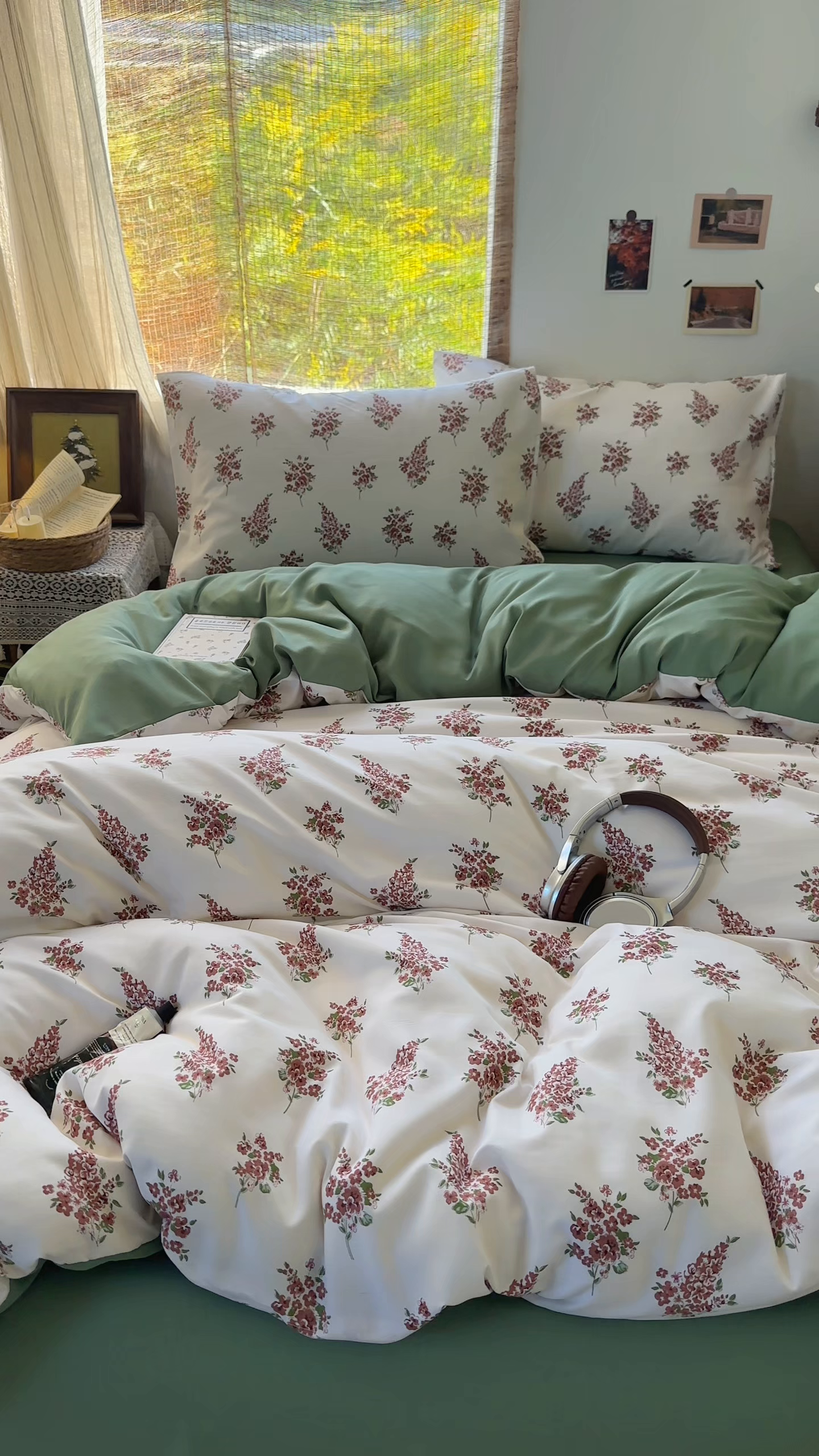 91家纺网 家纺一手货源 找家纺 曼璐家纺 2025新款碎花双拼水洗棉四件套学生宿舍三件套单双人被套和床笠款-床单床笠套件 南枝