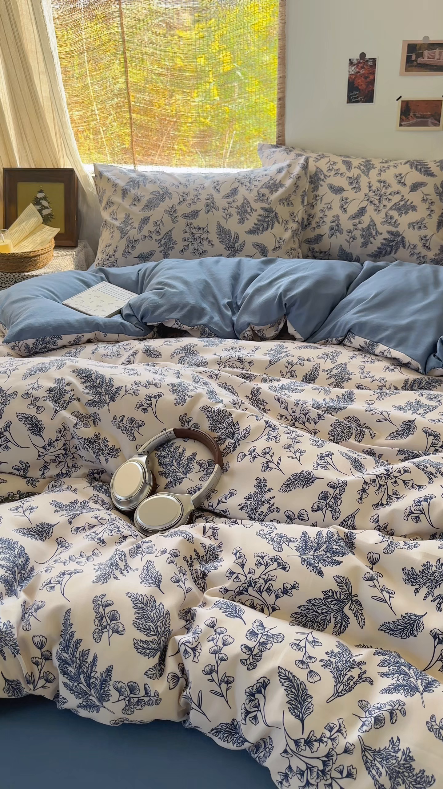 91家纺网 家纺一手货源 找家纺 曼璐家纺 2025新款碎花双拼水洗棉四件套学生宿舍三件套单双人被套和床笠款-床单床笠套件 深情-蓝