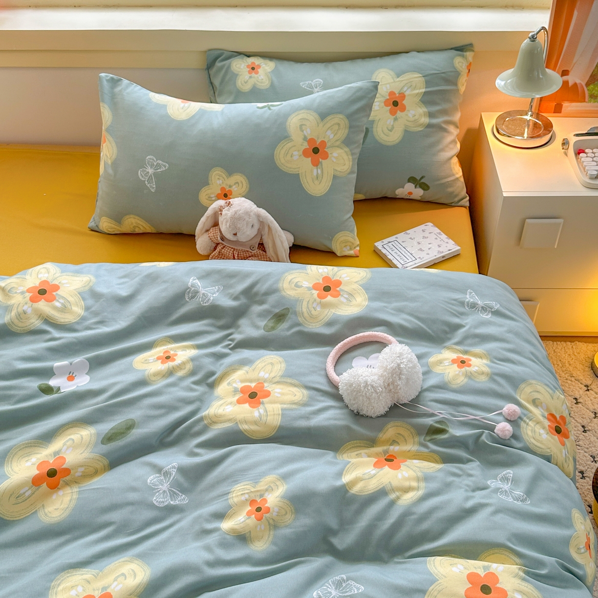 91家纺网 家纺一手货源 找家纺 曼璐家纺 2025新款碎花双拼水洗棉四件套学生宿舍三件套单双人被套和床笠款单被套 闭月羞花