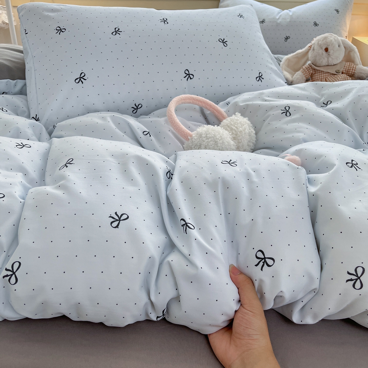 曼璐家纺 2025新款碎花双拼水洗棉四件套学生宿舍三件套单双人被套和床笠款单被套 可颂-兰