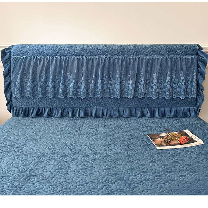 91家纺网 家纺一手货源 找家纺 情恒家纺 2025新款宝宝绒夹棉单品床头罩床头罩单件 玫瑰盛典-深海蓝