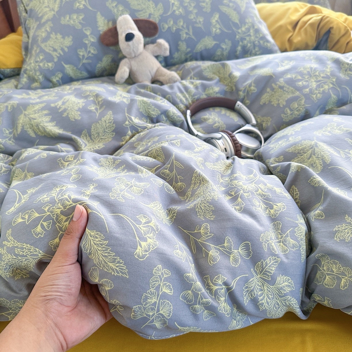 曼璐家纺 2025新款碎花双拼水洗棉四件套学生宿舍三件套单双人被套和床笠款单被套 深情-绿