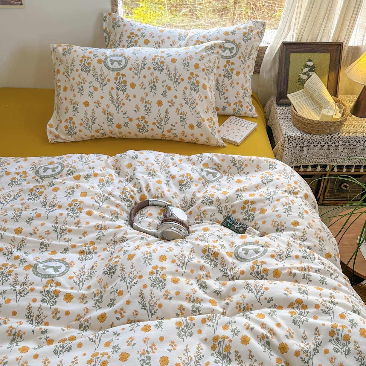 91家纺网 家纺一手货源 找家纺 曼璐家纺 2025新款碎花双拼水洗棉四件套学生宿舍三件套单双人被套和床笠款单被套 假日-橘