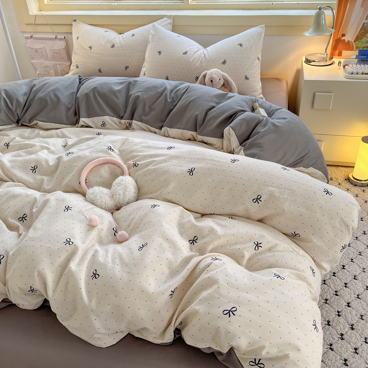 91家纺网 家纺一手货源 找家纺 曼璐家纺 2025新款碎花双拼水洗棉四件套学生宿舍三件套单双人被套和床笠款单被套 可颂-米