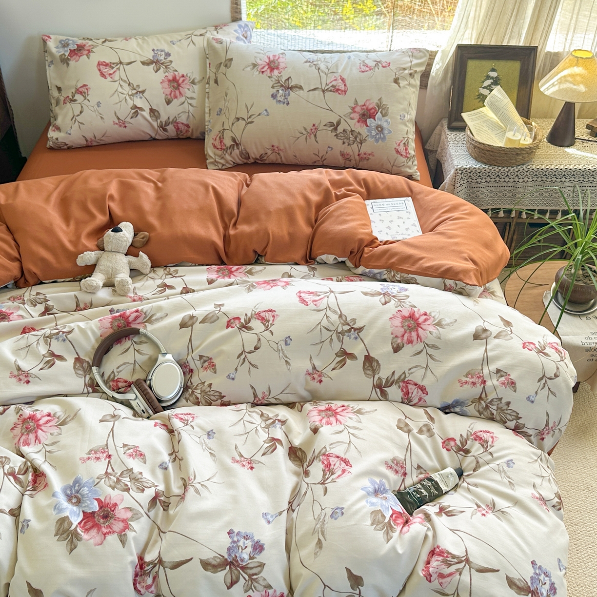 91家纺网 家纺一手货源 找家纺 曼璐家纺 2025新款碎花双拼水洗棉四件套学生宿舍三件套单双人被套和床笠款单被套 玫瑰之约