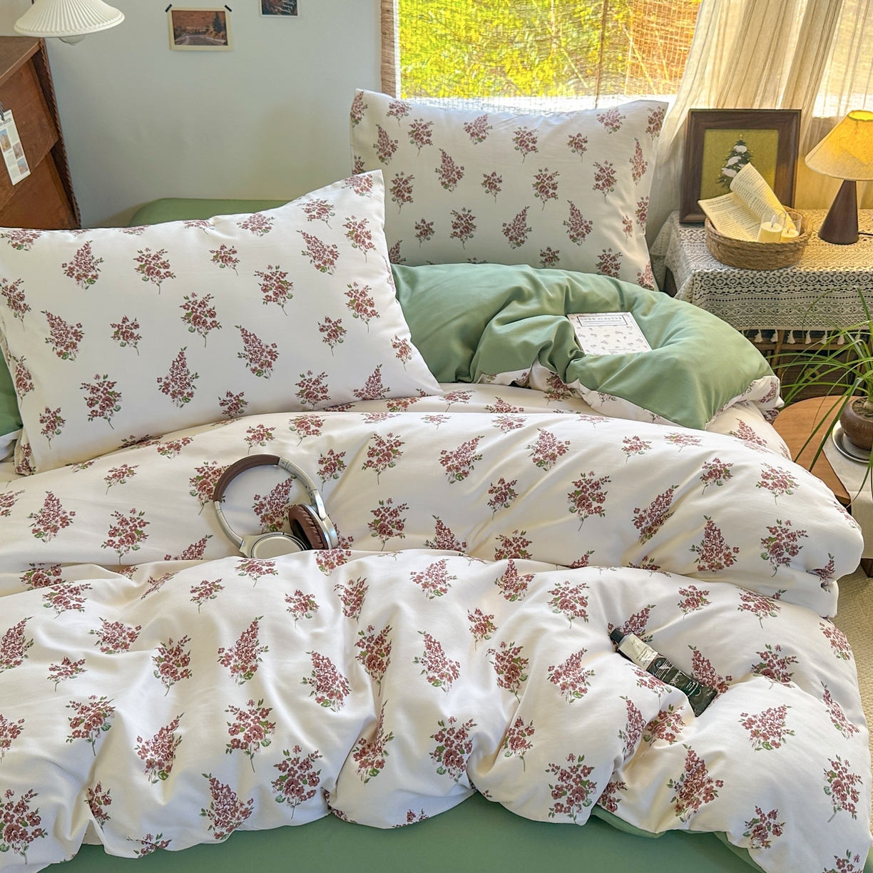 91家纺网 家纺一手货源 找家纺 曼璐家纺 2025新款碎花双拼水洗棉四件套学生宿舍三件套单双人被套和床笠款单被套 南枝