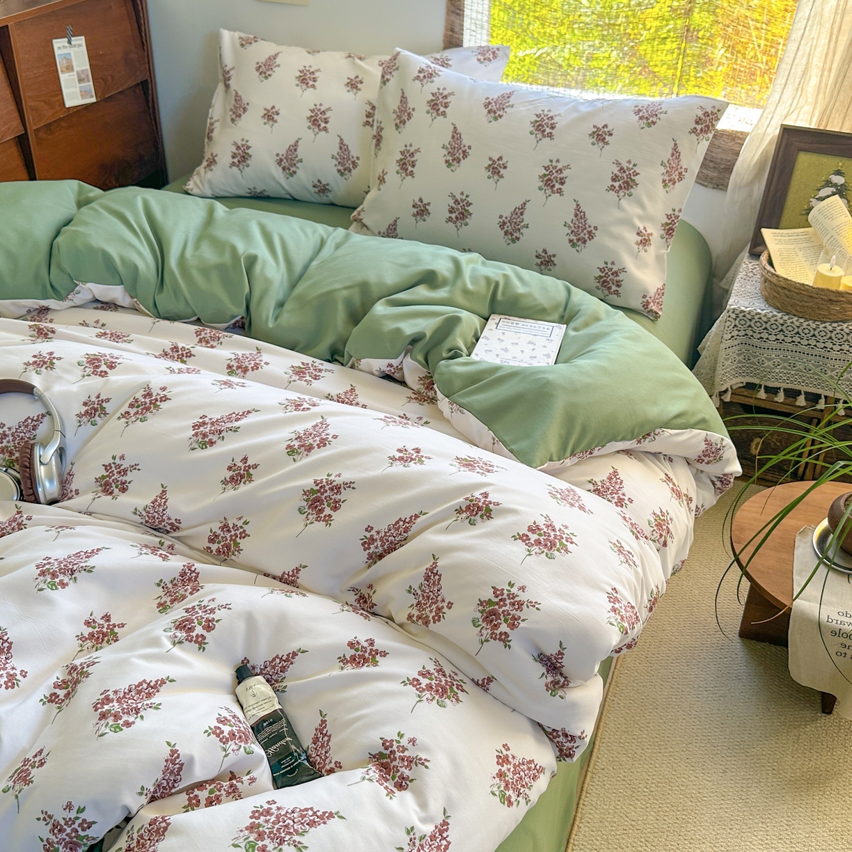 91家纺网 家纺一手货源 找家纺 曼璐家纺 2025新款碎花双拼水洗棉四件套学生宿舍三件套单双人被套和床笠款单被套 南枝