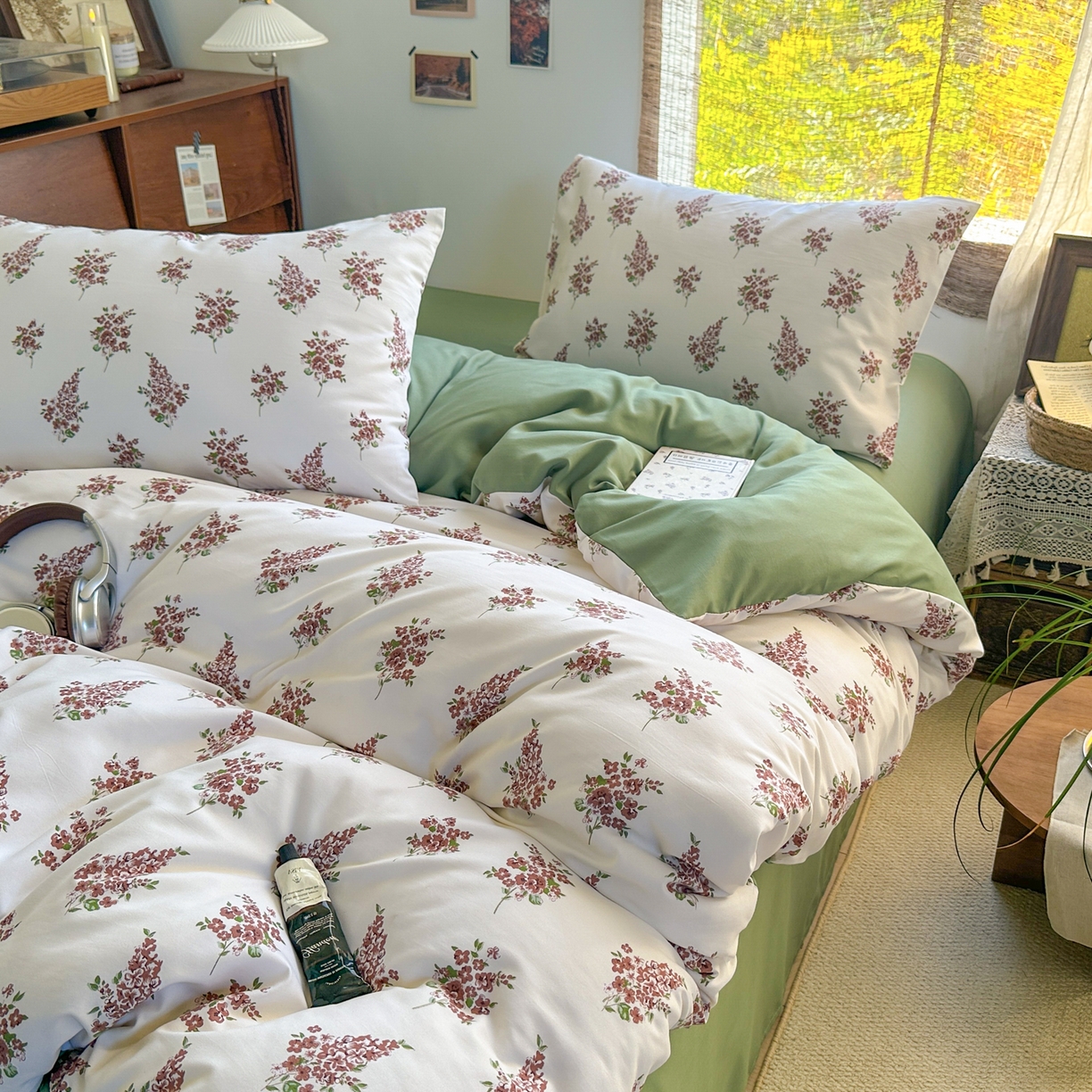 91家纺网 家纺一手货源 找家纺 曼璐家纺 2025新款碎花双拼水洗棉四件套学生宿舍三件套单双人被套和床笠款单被套 南枝