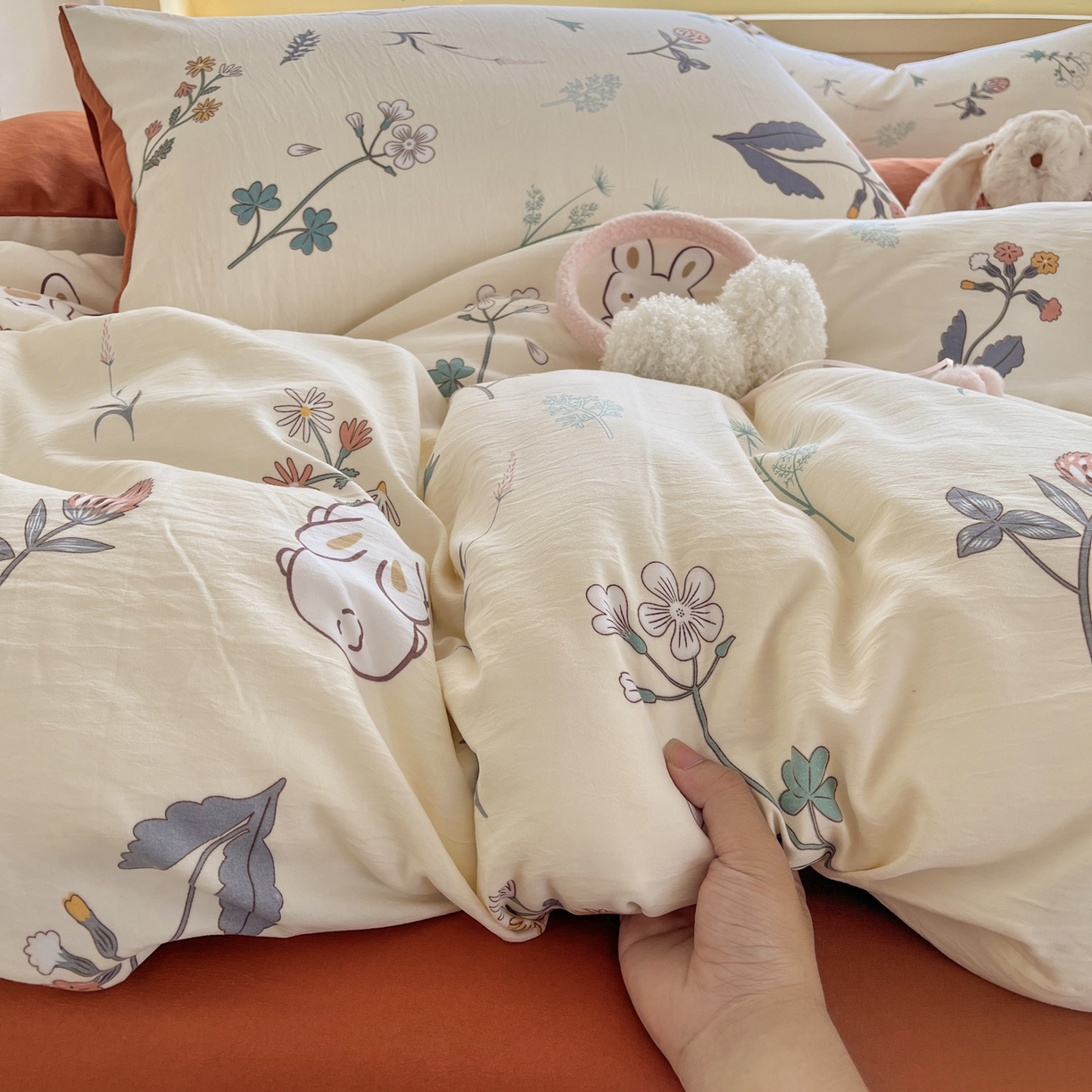 曼璐家纺 2025新款碎花双拼水洗棉四件套学生宿舍三件套单双人被套和床笠款单被套 千姿百态