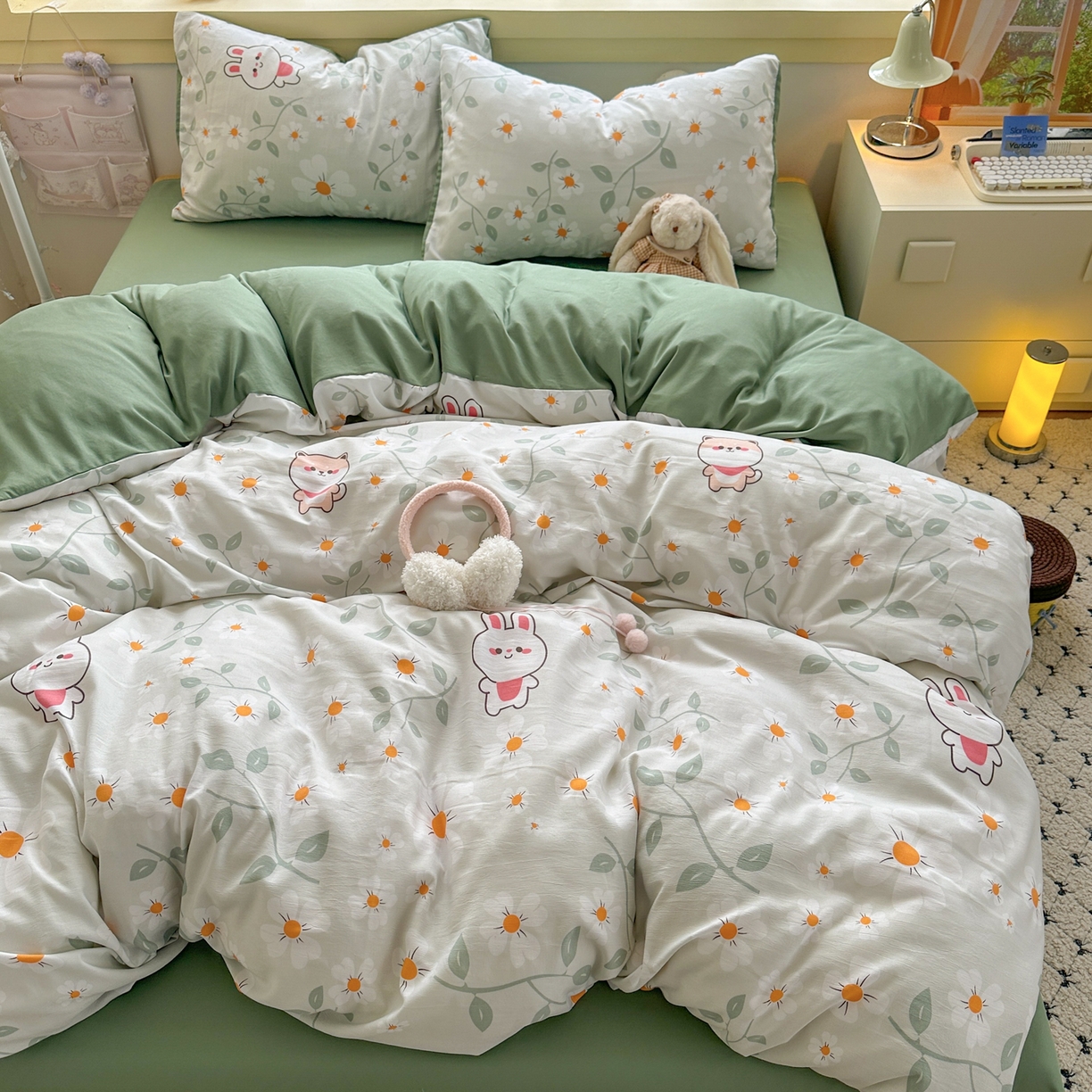 91家纺网 家纺一手货源 找家纺 曼璐家纺 2025新款碎花双拼水洗棉四件套学生宿舍三件套单双人被套和床笠款单被套 趣味花园