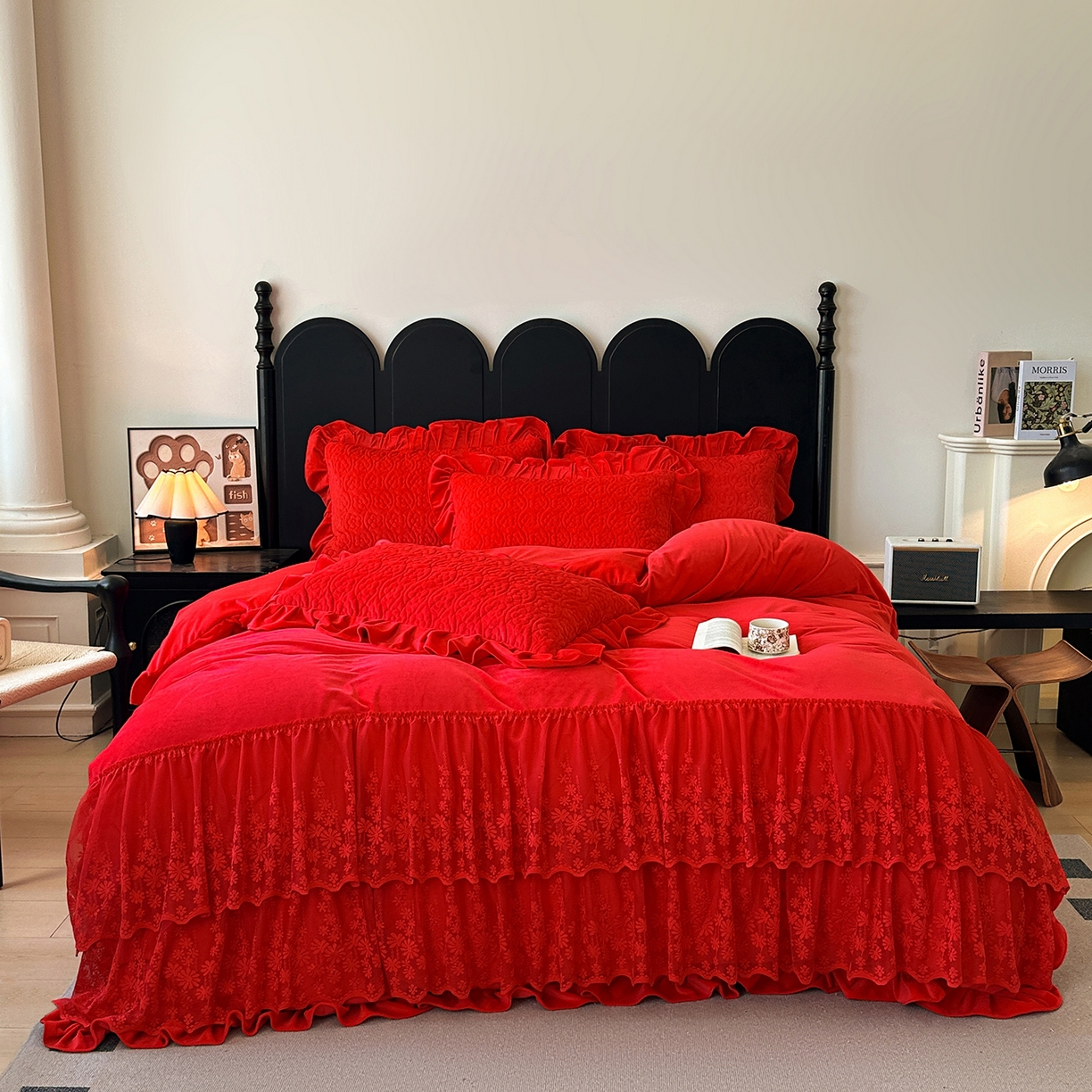 91家纺网 家纺一手货源 找家纺 情恒家纺 2025新款宝宝绒单品床盖床盖三件套玫瑰盛典系列 玫瑰盛典 中国红