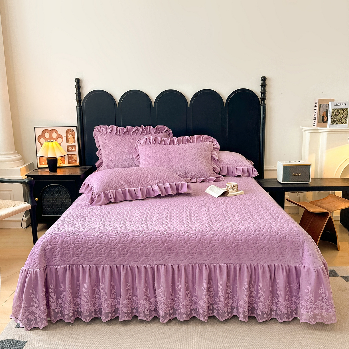 情恒家纺 2025新款宝宝绒单品床盖床盖三件套玫瑰盛典系列 玫瑰盛典 优雅紫