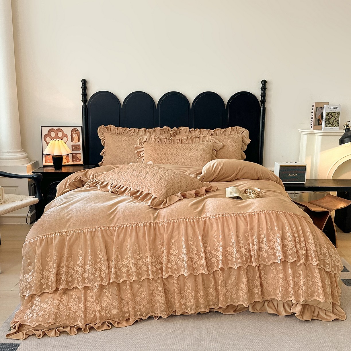 91家纺网 家纺一手货源 找家纺 情恒家纺 2025新款宝宝绒单品床盖床盖三件套玫瑰盛典系列 玫瑰盛典 暖驼色