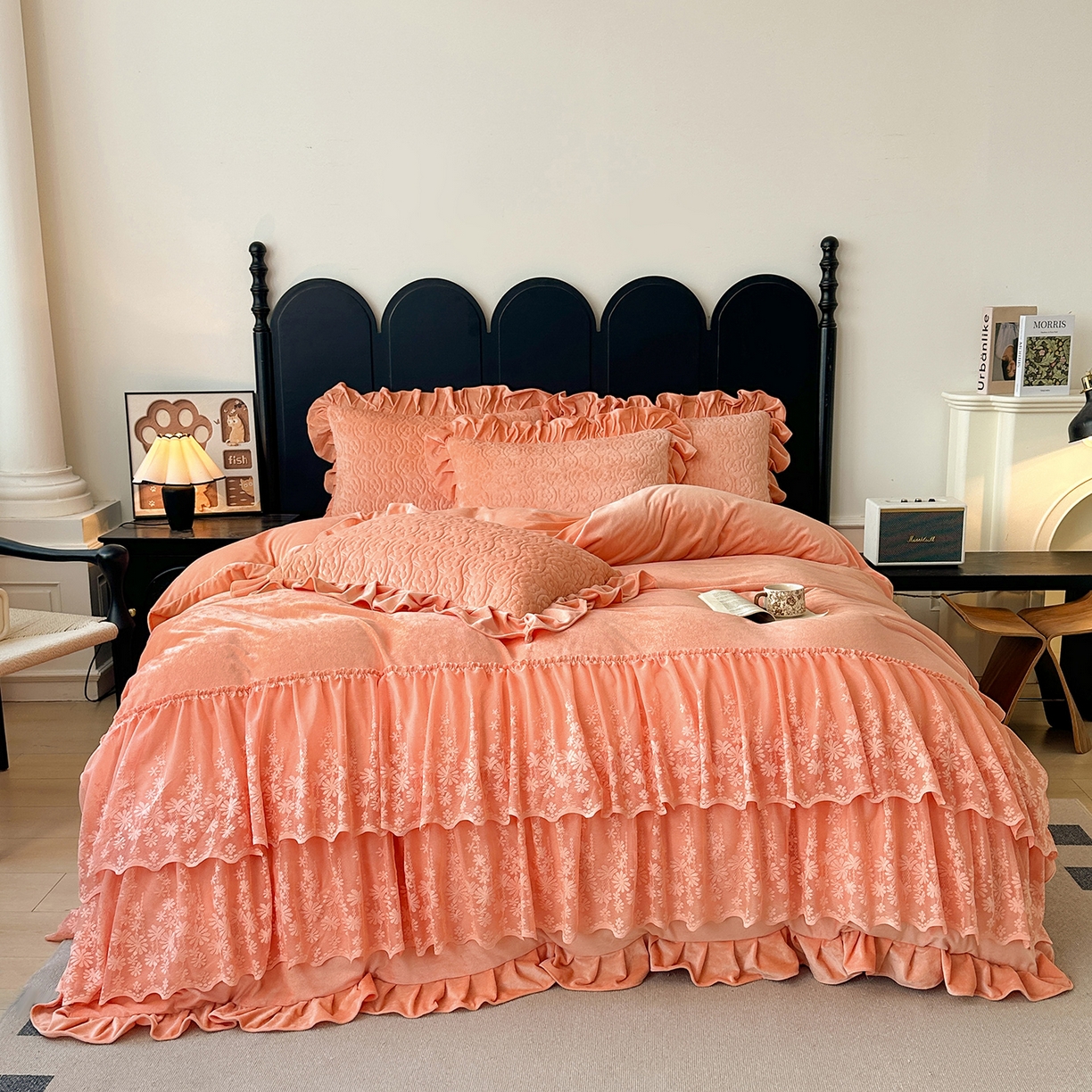 91家纺网 家纺一手货源 找家纺 情恒家纺 2025新款宝宝绒单品床盖床盖三件套玫瑰盛典系列 玫瑰盛典 明媚橙