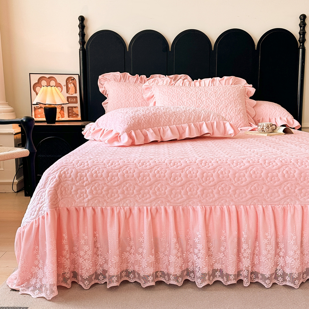 91家纺网 家纺一手货源 找家纺 情恒家纺 2025新款宝宝绒单品床盖床盖三件套玫瑰盛典系列 玫瑰盛典 香妃粉