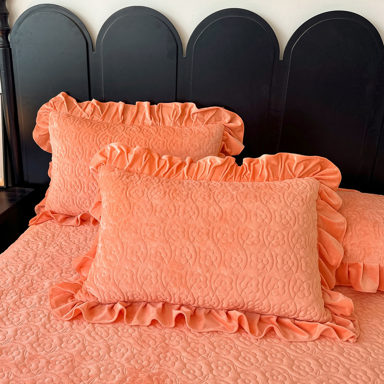 91家纺网 家纺一手货源 找家纺 情恒家纺 2025新款宝宝绒单品床盖床盖三件套玫瑰盛典系列 玫瑰盛典 明媚橙