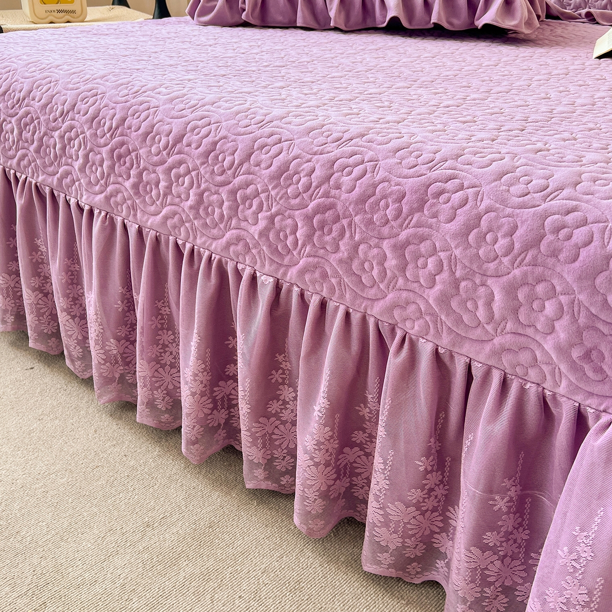 91家纺网 家纺一手货源 找家纺 情恒家纺 2025新款宝宝绒单品床盖床盖三件套玫瑰盛典系列 玫瑰盛典 优雅紫
