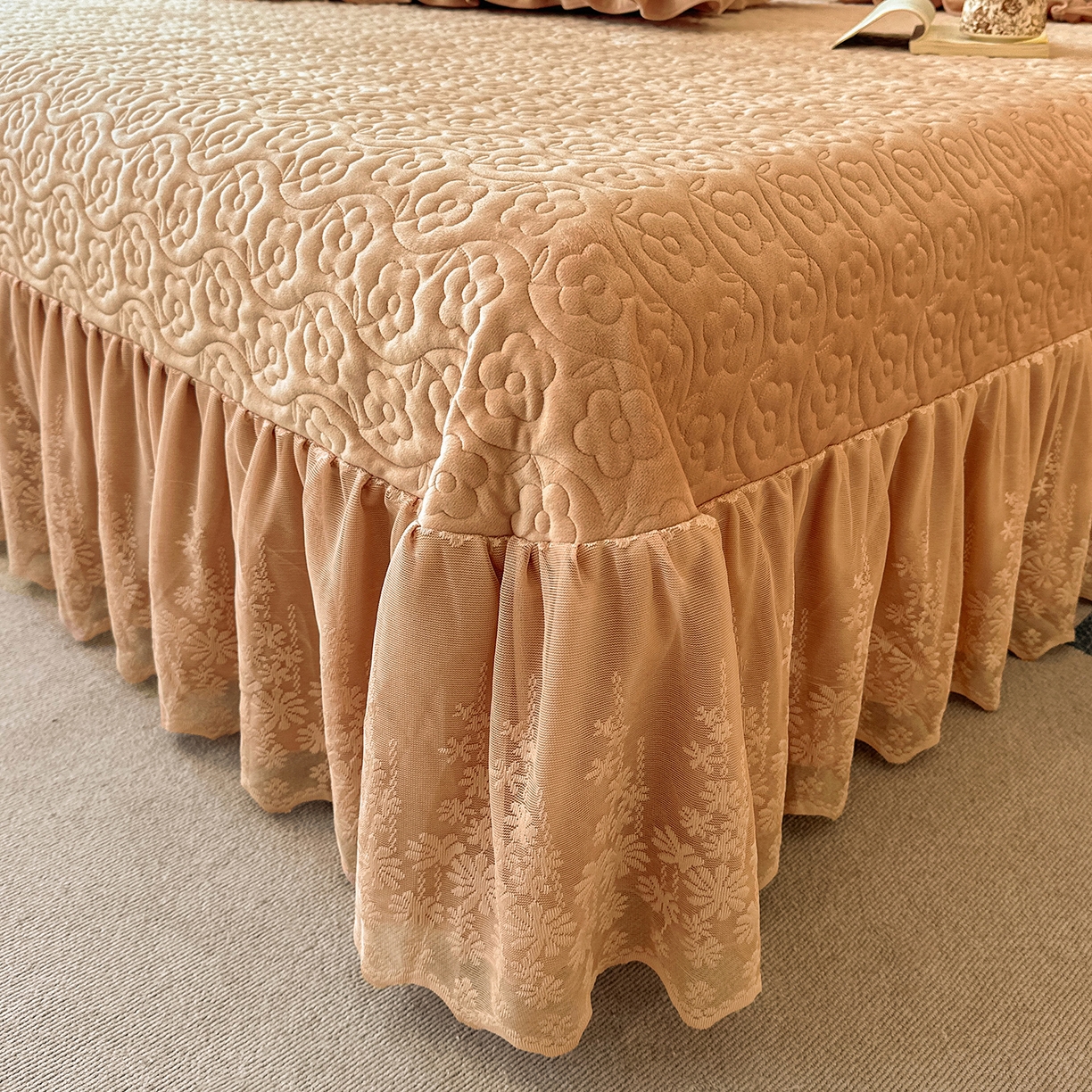 91家纺网 家纺一手货源 找家纺 情恒家纺 2025新款宝宝绒单品床盖床盖三件套玫瑰盛典系列 玫瑰盛典 暖驼色