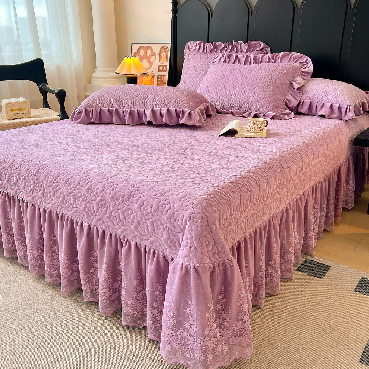 91家纺网 家纺一手货源 找家纺 情恒家纺 2025新款宝宝绒单品床盖床盖三件套玫瑰盛典系列 玫瑰盛典 优雅紫