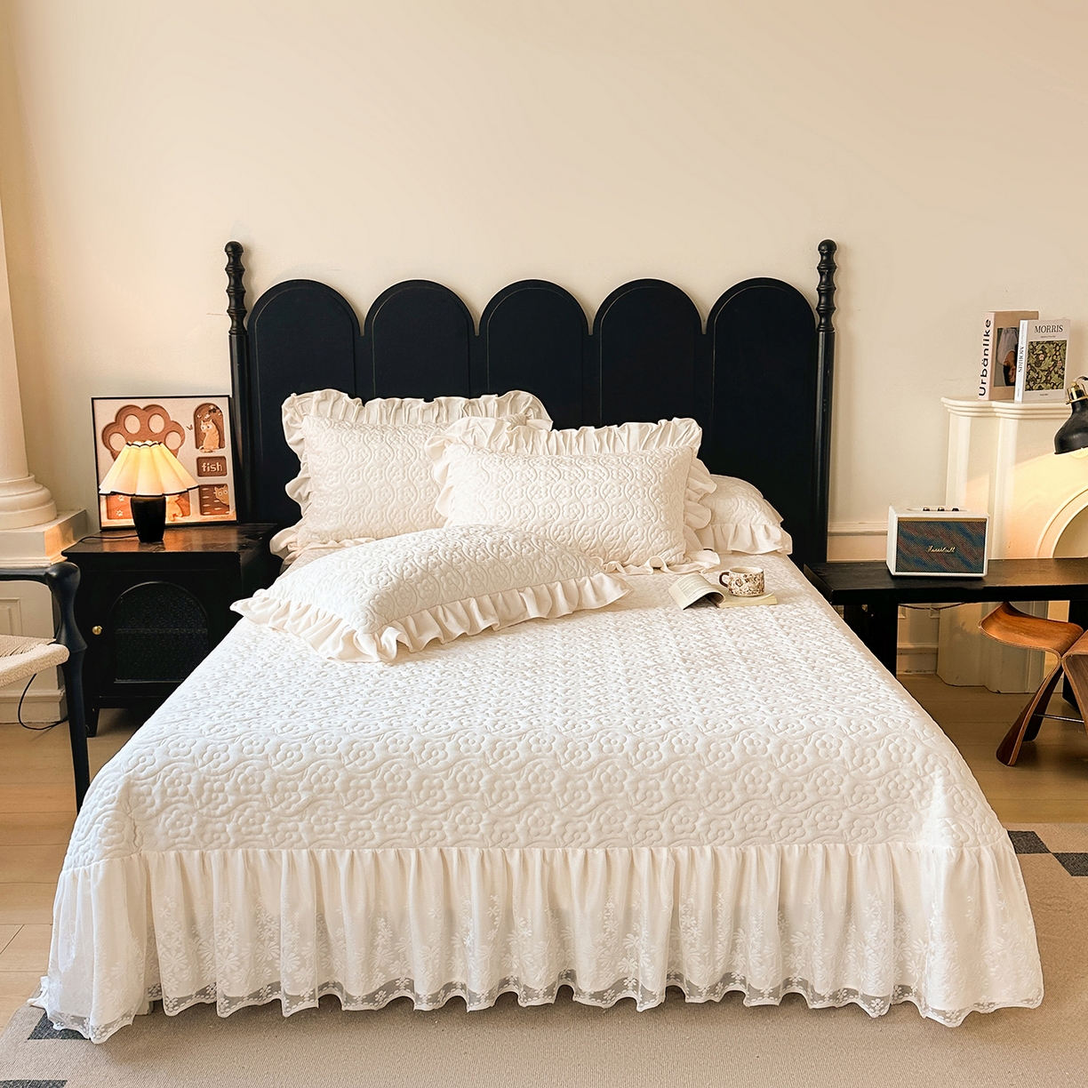 情恒家纺 2025新款宝宝绒单品床盖床盖三件套玫瑰盛典系列 玫瑰盛典 云朵白