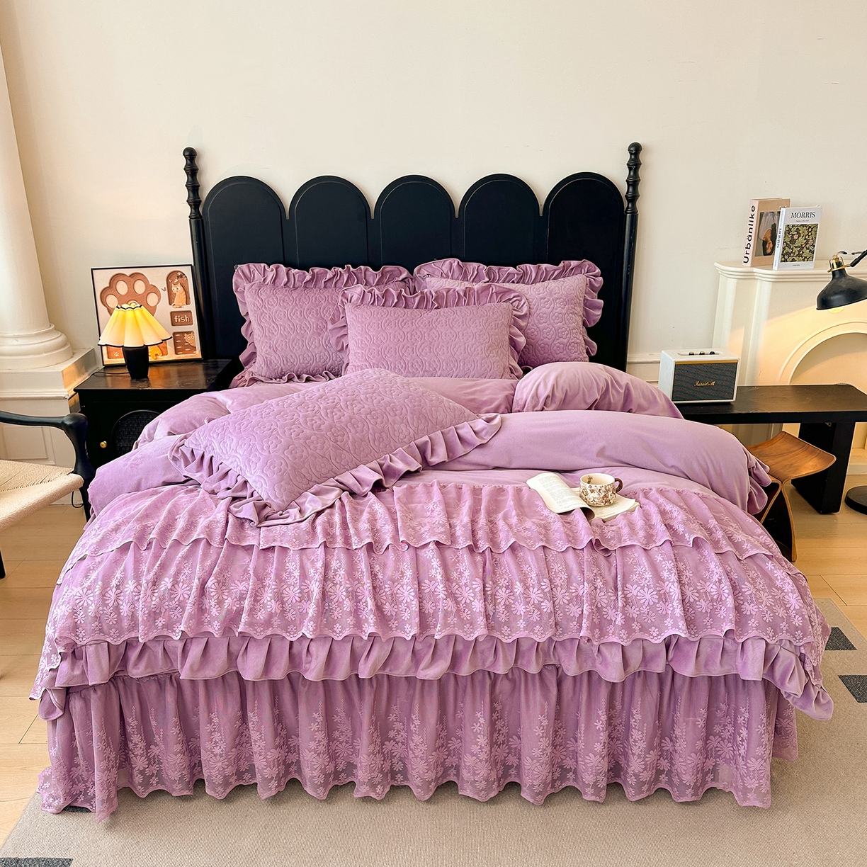 91家纺网 家纺一手货源 找家纺 情恒家纺 2025新款宝宝绒单品床盖床盖三件套玫瑰盛典系列 玫瑰盛典 优雅紫