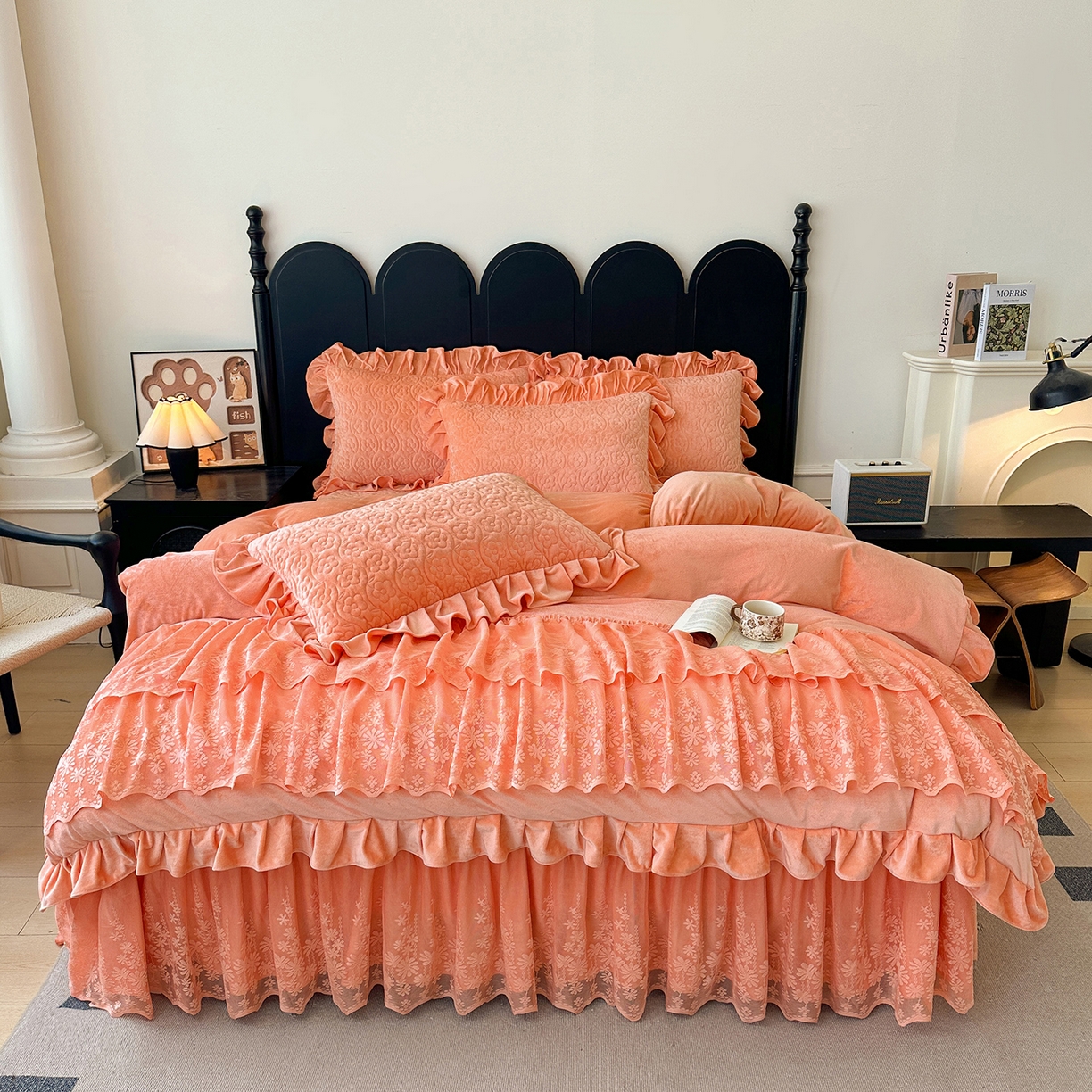 91家纺网 家纺一手货源 找家纺 情恒家纺 2025新款宝宝绒单品床盖床盖三件套玫瑰盛典系列 玫瑰盛典 明媚橙