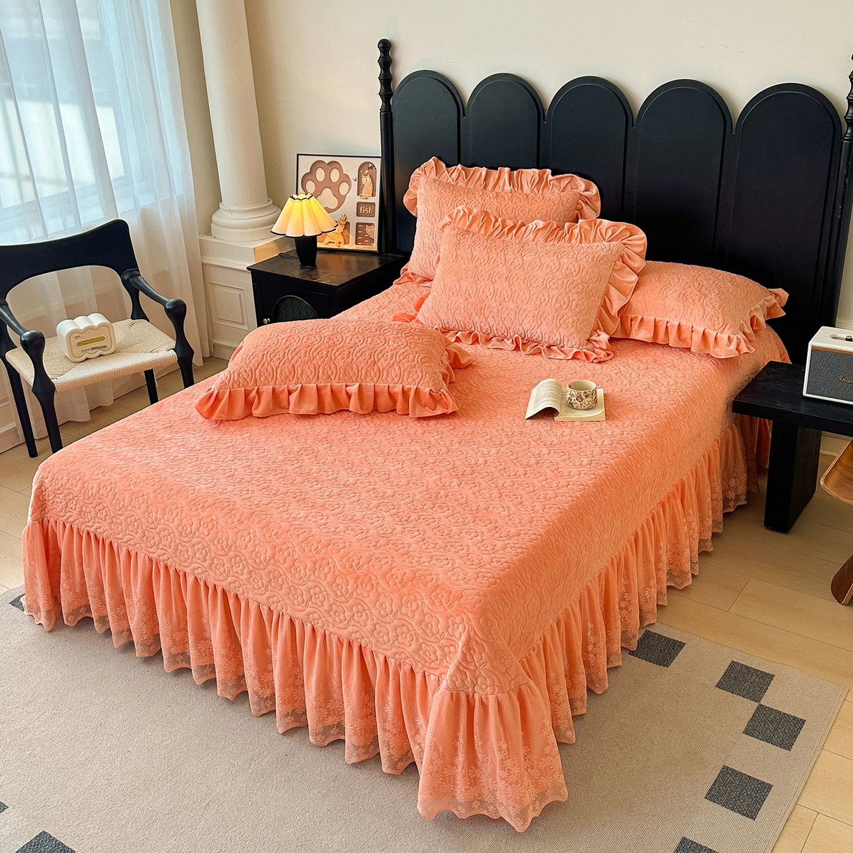 91家纺网 家纺一手货源 找家纺 情恒家纺 2025新款宝宝绒床盖三四件套玫瑰盛典 玫瑰盛典 明媚橙