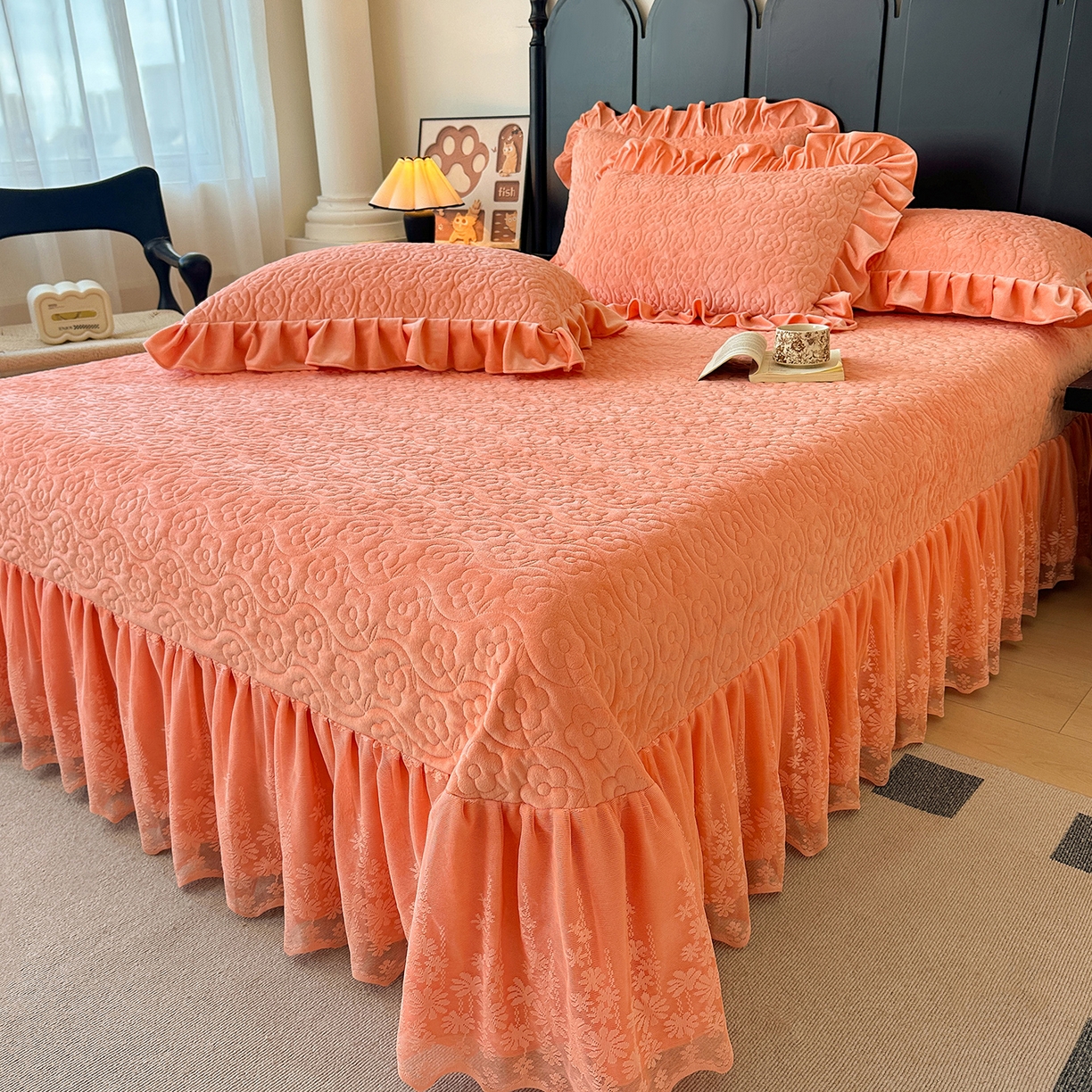 91家纺网 家纺一手货源 找家纺 情恒家纺 2025新款宝宝绒床盖三四件套玫瑰盛典 玫瑰盛典 明媚橙