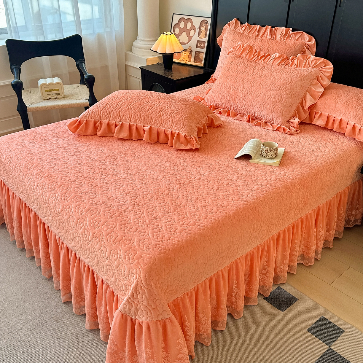 91家纺网 家纺一手货源 找家纺 情恒家纺 2025新款宝宝绒床盖三四件套玫瑰盛典 玫瑰盛典 明媚橙