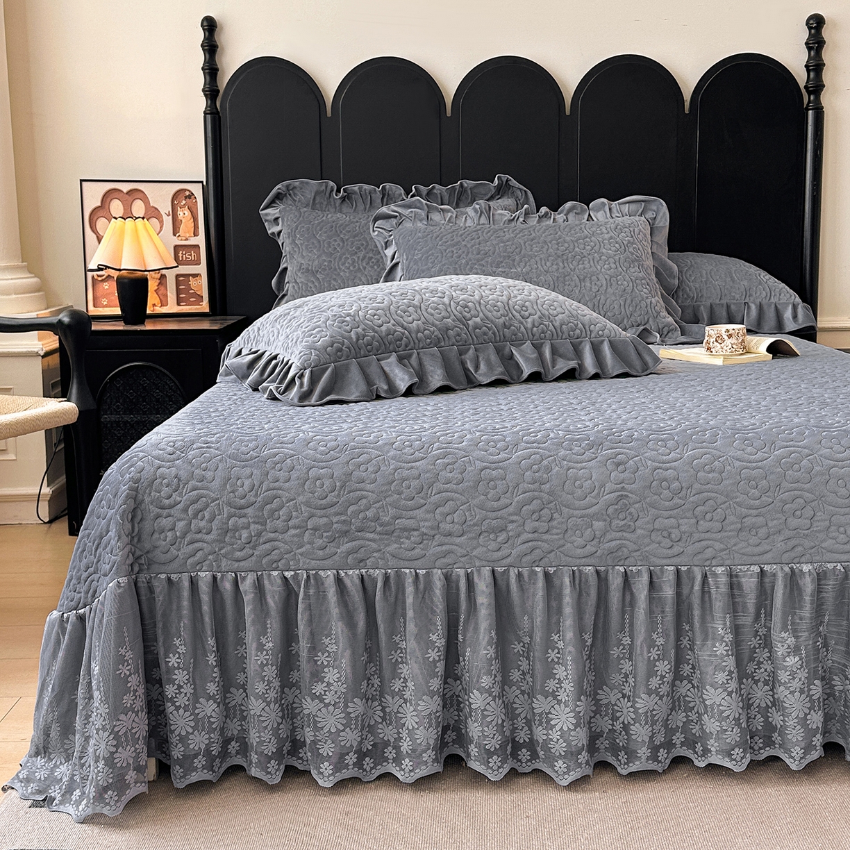 91家纺网 家纺一手货源 找家纺 情恒家纺 2025新款宝宝绒床盖三四件套玫瑰盛典 玫瑰盛典 静夜灰