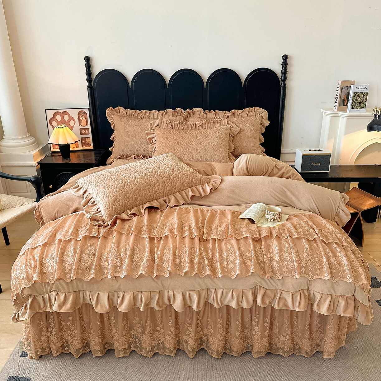 情恒家纺 2025新款宝宝绒床盖三四件套玫瑰盛典 玫瑰盛典 暖驼色