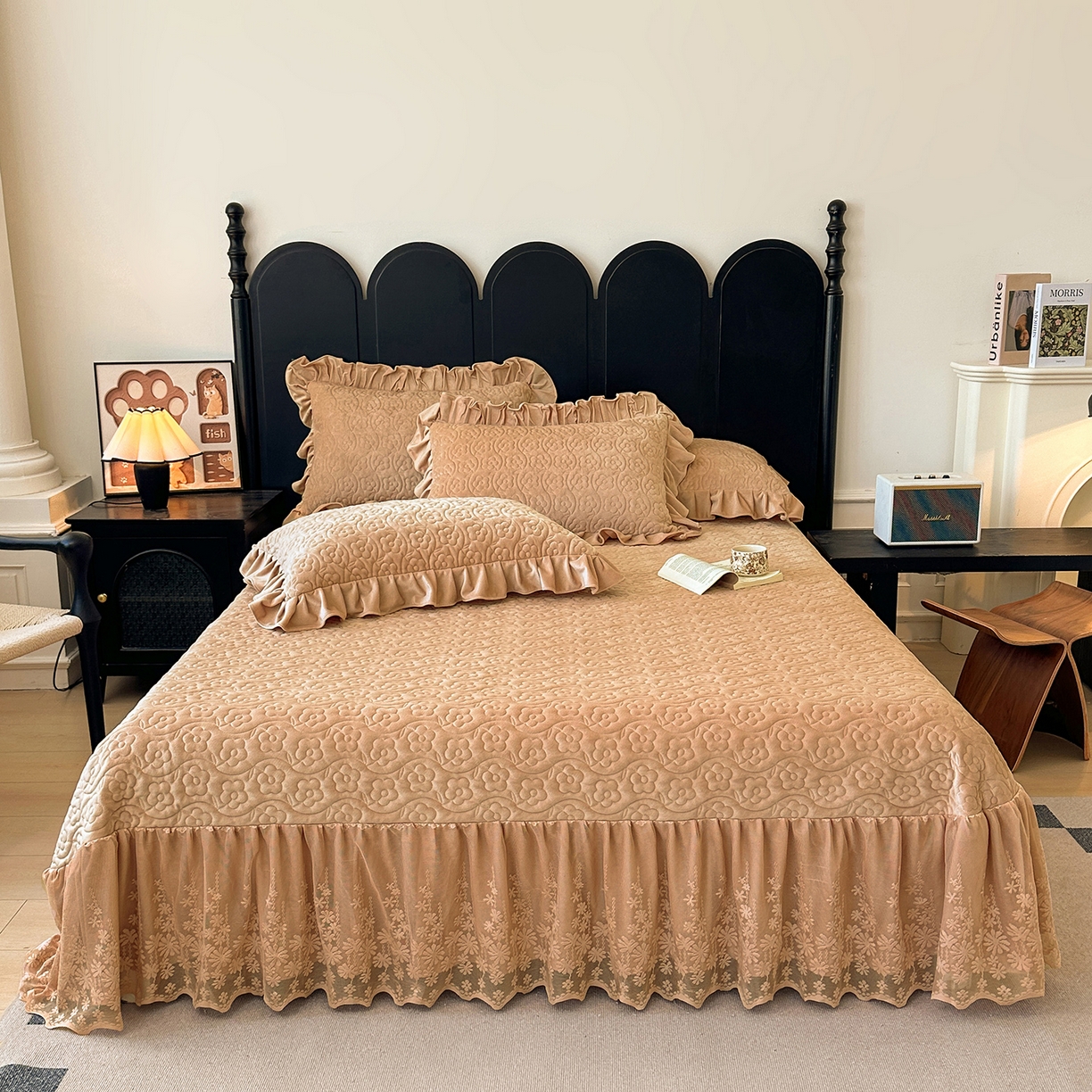 91家纺网 家纺一手货源 找家纺 情恒家纺 2025新款宝宝绒床盖三四件套玫瑰盛典 玫瑰盛典 暖驼色