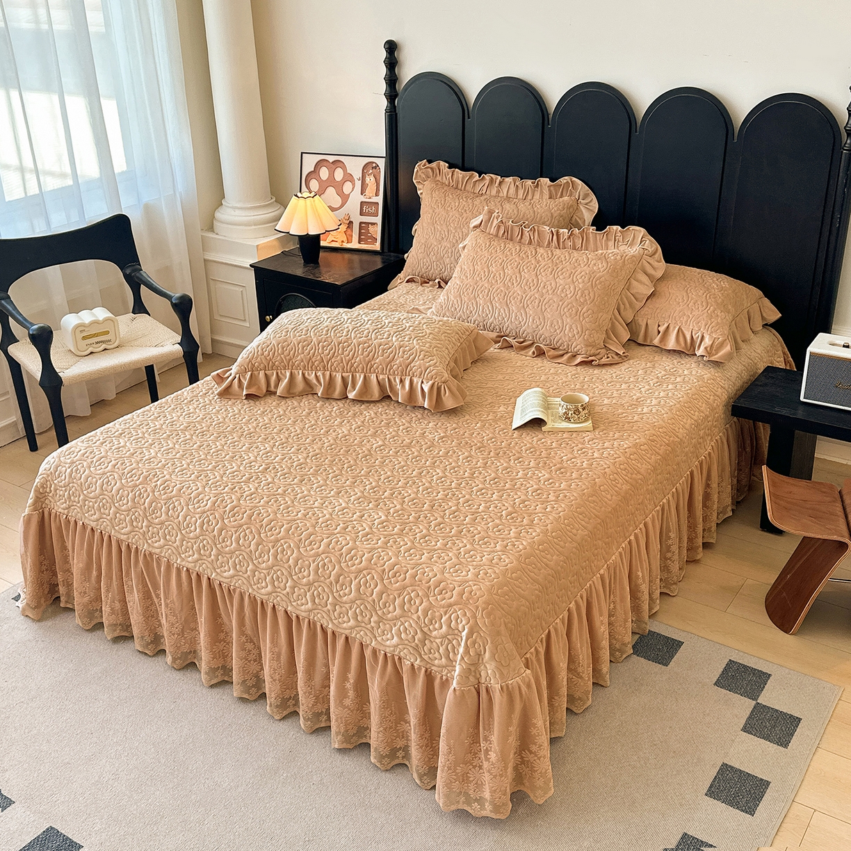 91家纺网 家纺一手货源 找家纺 情恒家纺 2025新款宝宝绒床盖三四件套玫瑰盛典 玫瑰盛典 暖驼色