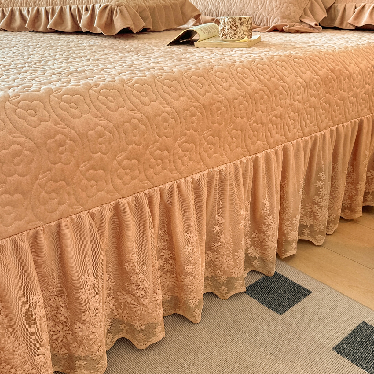 91家纺网 家纺一手货源 找家纺 情恒家纺 2025新款宝宝绒床盖三四件套玫瑰盛典 玫瑰盛典 暖驼色