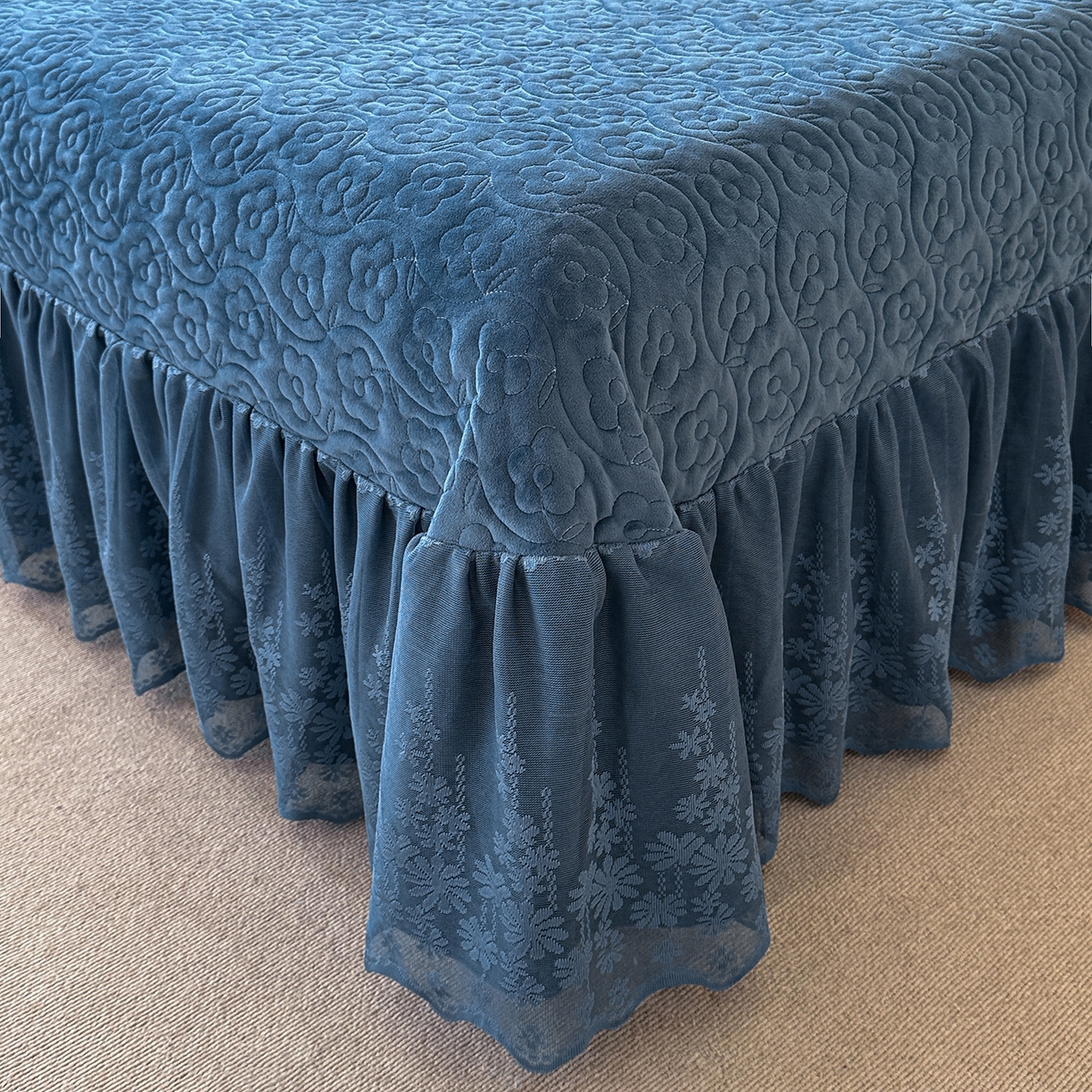 91家纺网 家纺一手货源 找家纺 情恒家纺 2025新款宝宝绒床盖三四件套玫瑰盛典 玫瑰盛典 深海蓝