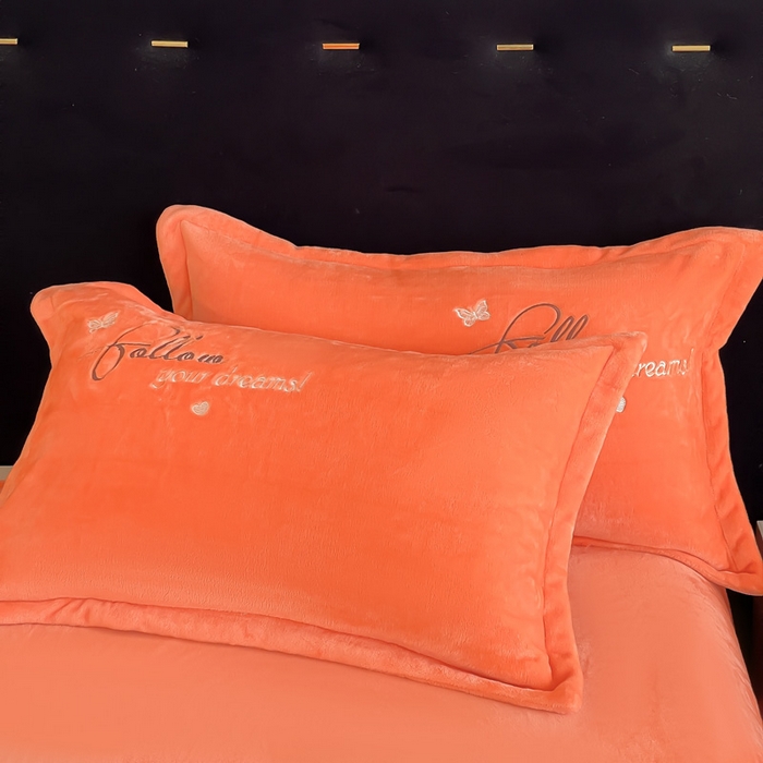 91家纺网 家纺一手货源 找家纺 绒小宣 2025新A类牛奶绒贴布绣四件套-花语 花语-清新橙