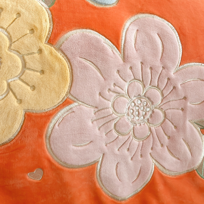 91家纺网 家纺一手货源 找家纺 绒小宣 2025新A类牛奶绒贴布绣四件套-花语 花语-清新橙