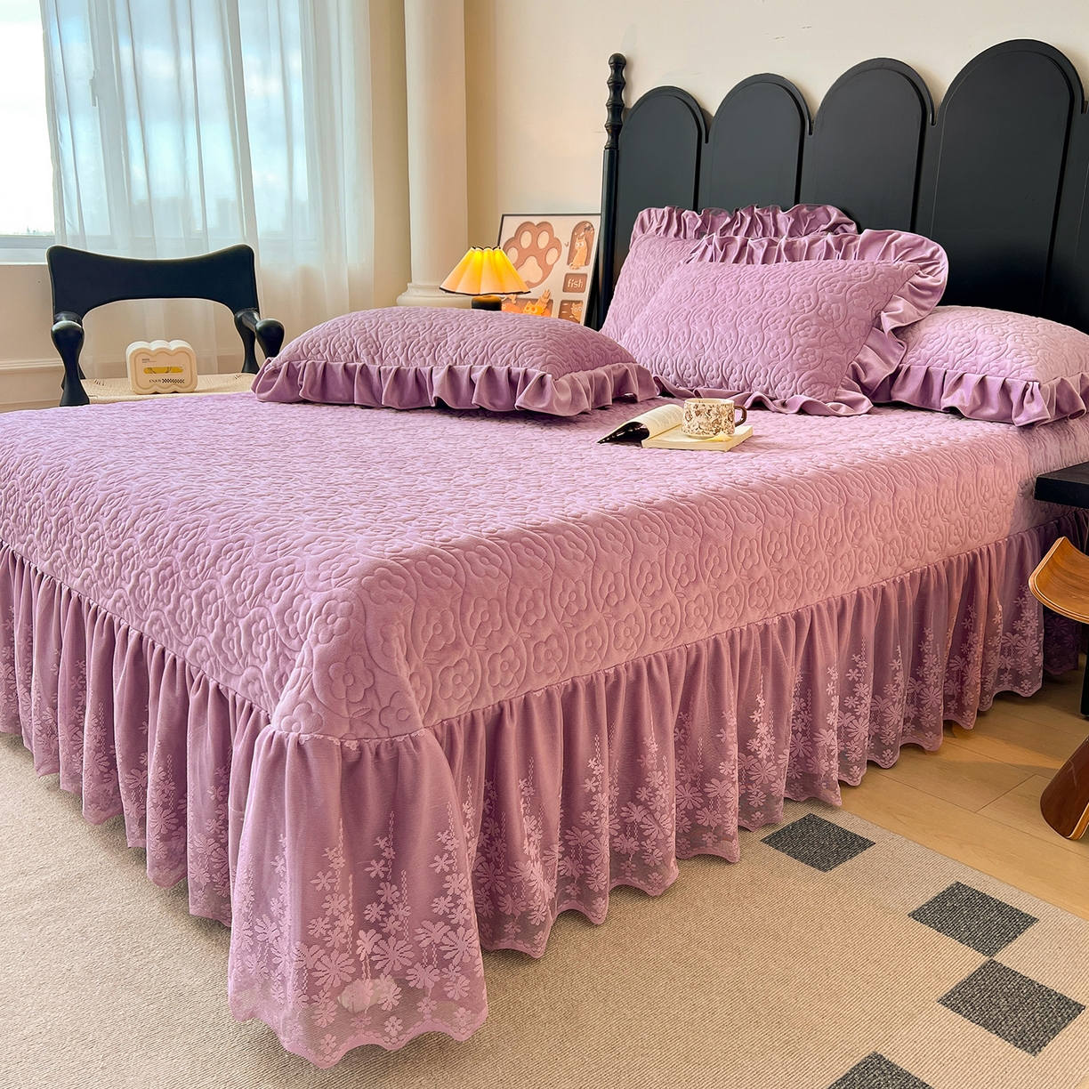 91家纺网 家纺一手货源 找家纺 情恒家纺 2025新款宝宝绒床盖三四件套玫瑰盛典 玫瑰盛典 优雅紫