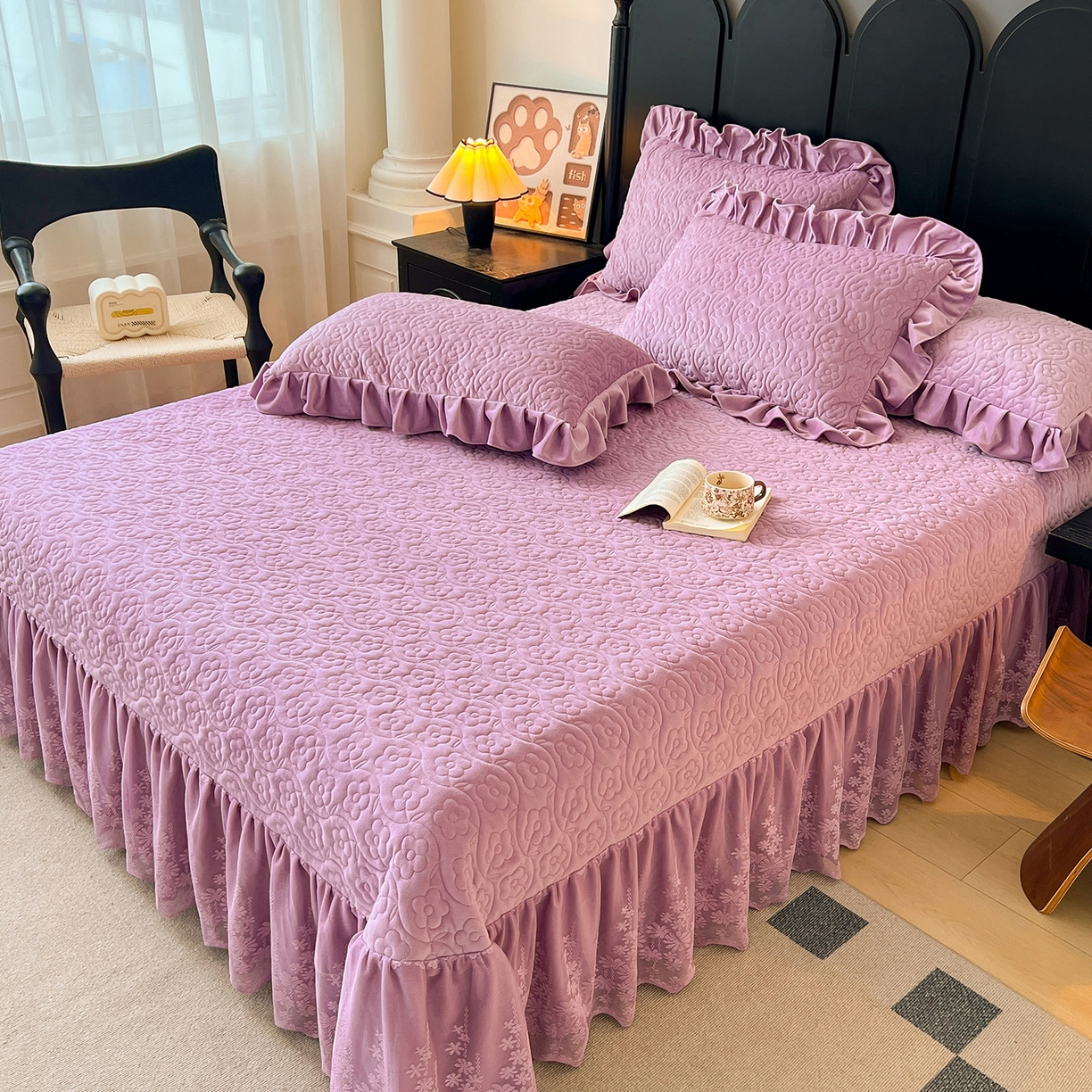 91家纺网 家纺一手货源 找家纺 情恒家纺 2025新款宝宝绒床盖三四件套玫瑰盛典 玫瑰盛典 优雅紫