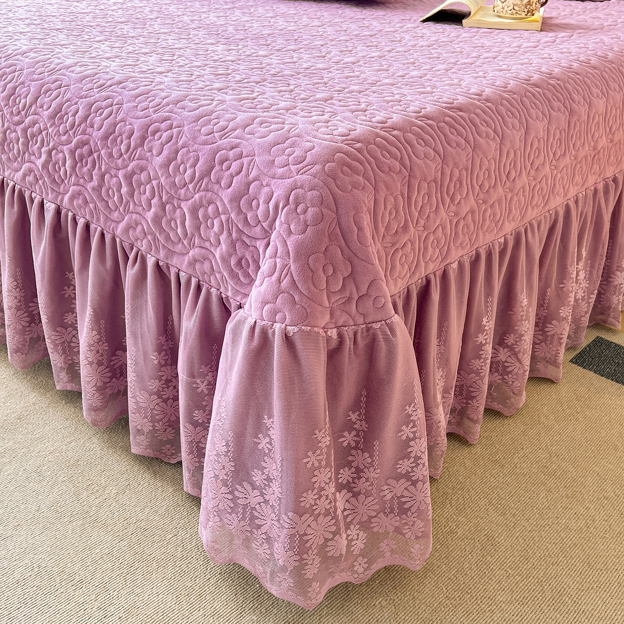 91家纺网 家纺一手货源 找家纺 情恒家纺 2025新款宝宝绒床盖三四件套玫瑰盛典 玫瑰盛典 优雅紫