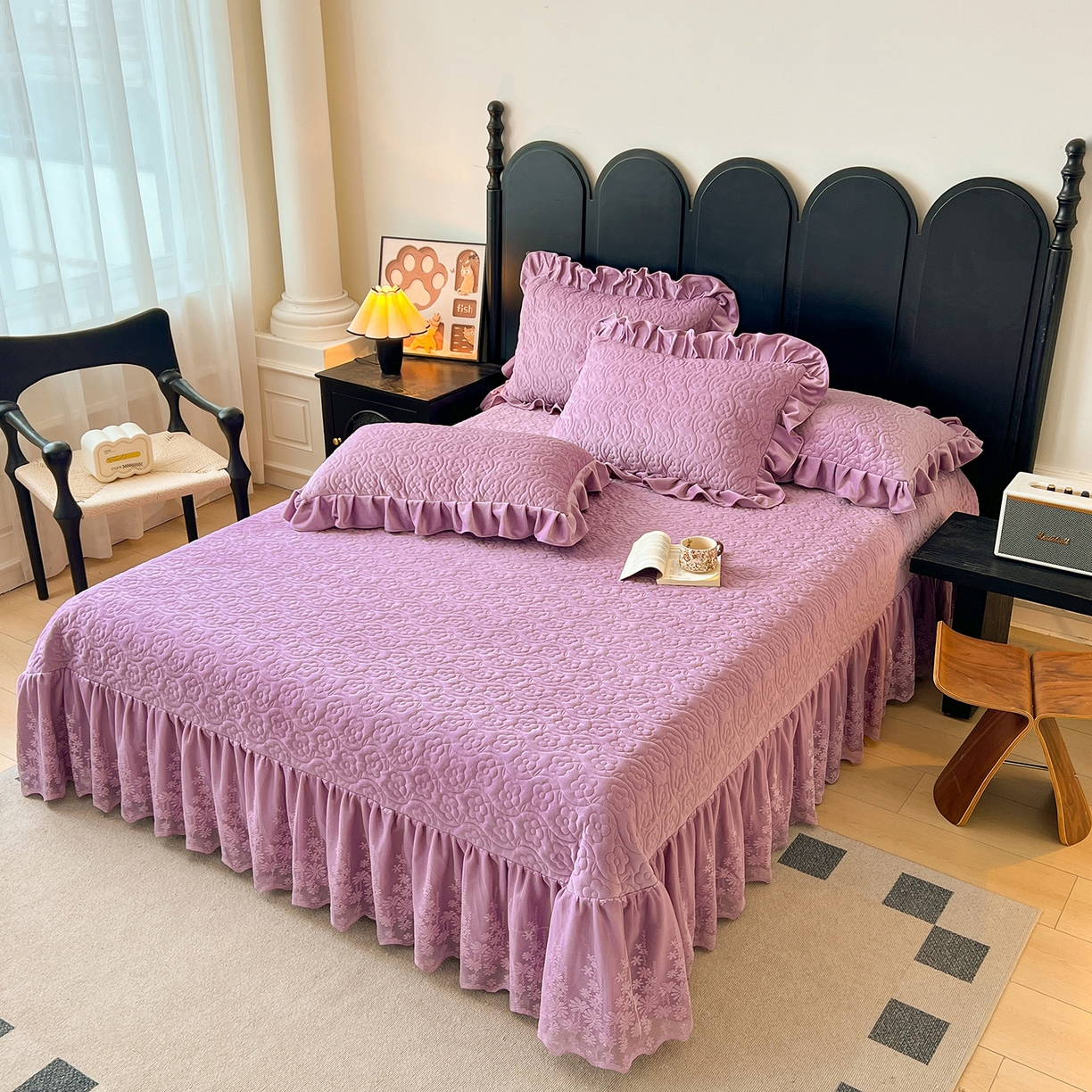 91家纺网 家纺一手货源 找家纺 情恒家纺 2025新款宝宝绒床盖三四件套玫瑰盛典 玫瑰盛典 优雅紫