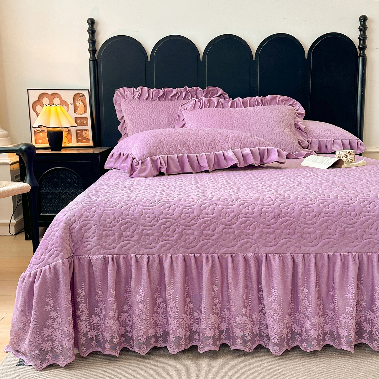 91家纺网 家纺一手货源 找家纺 情恒家纺 2025新款宝宝绒床盖三四件套玫瑰盛典 玫瑰盛典 优雅紫