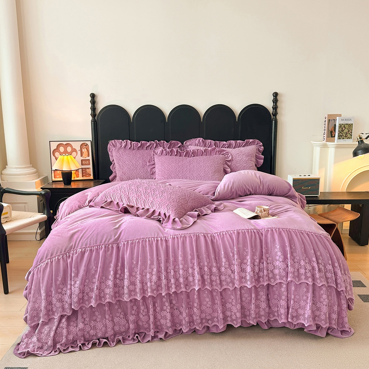 91家纺网 家纺一手货源 找家纺 情恒家纺 2025新款宝宝绒床盖三四件套玫瑰盛典 玫瑰盛典 优雅紫
